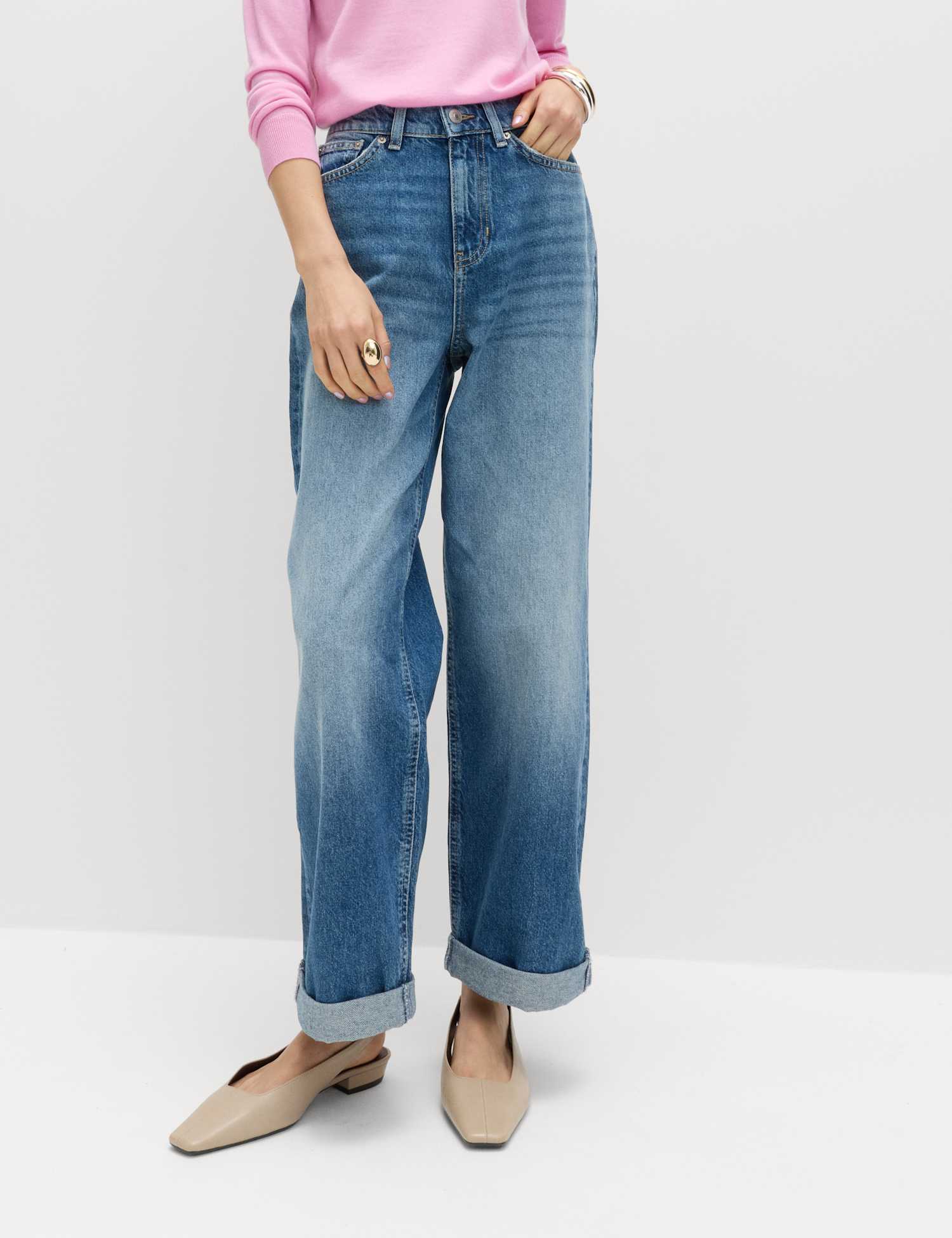 M&S Boyfriend Mid Rise Ankle Grazer Jeans Medium Indigo
