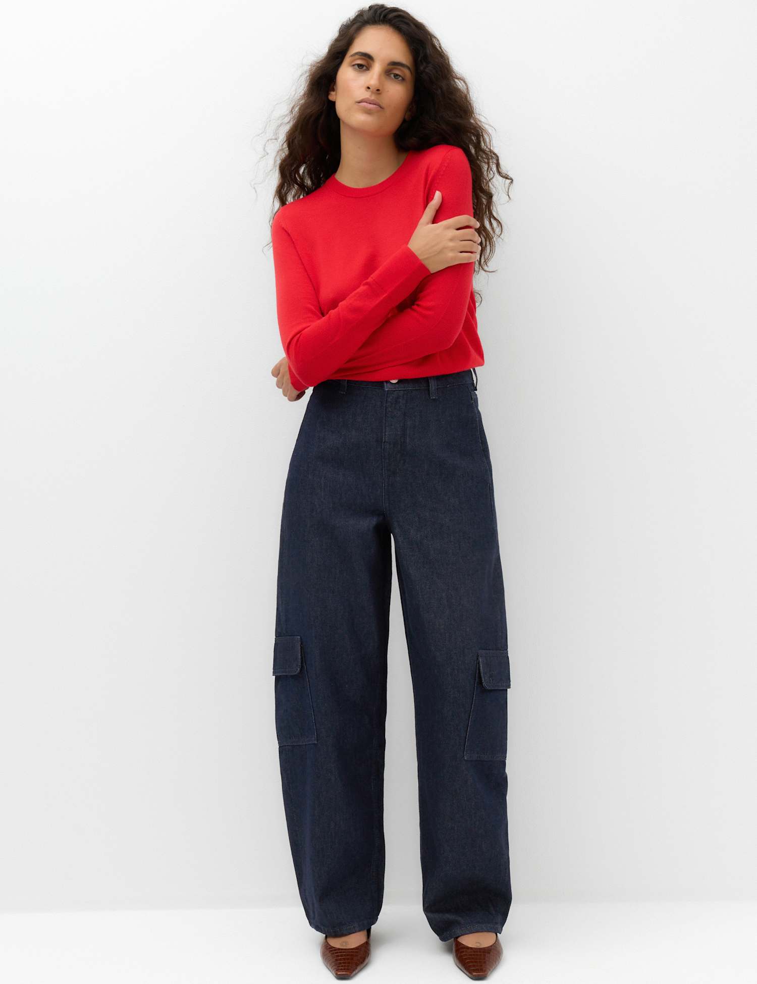 M&S Utility Mid Rise Barrel Jeans with Lyocell Indigo Mix