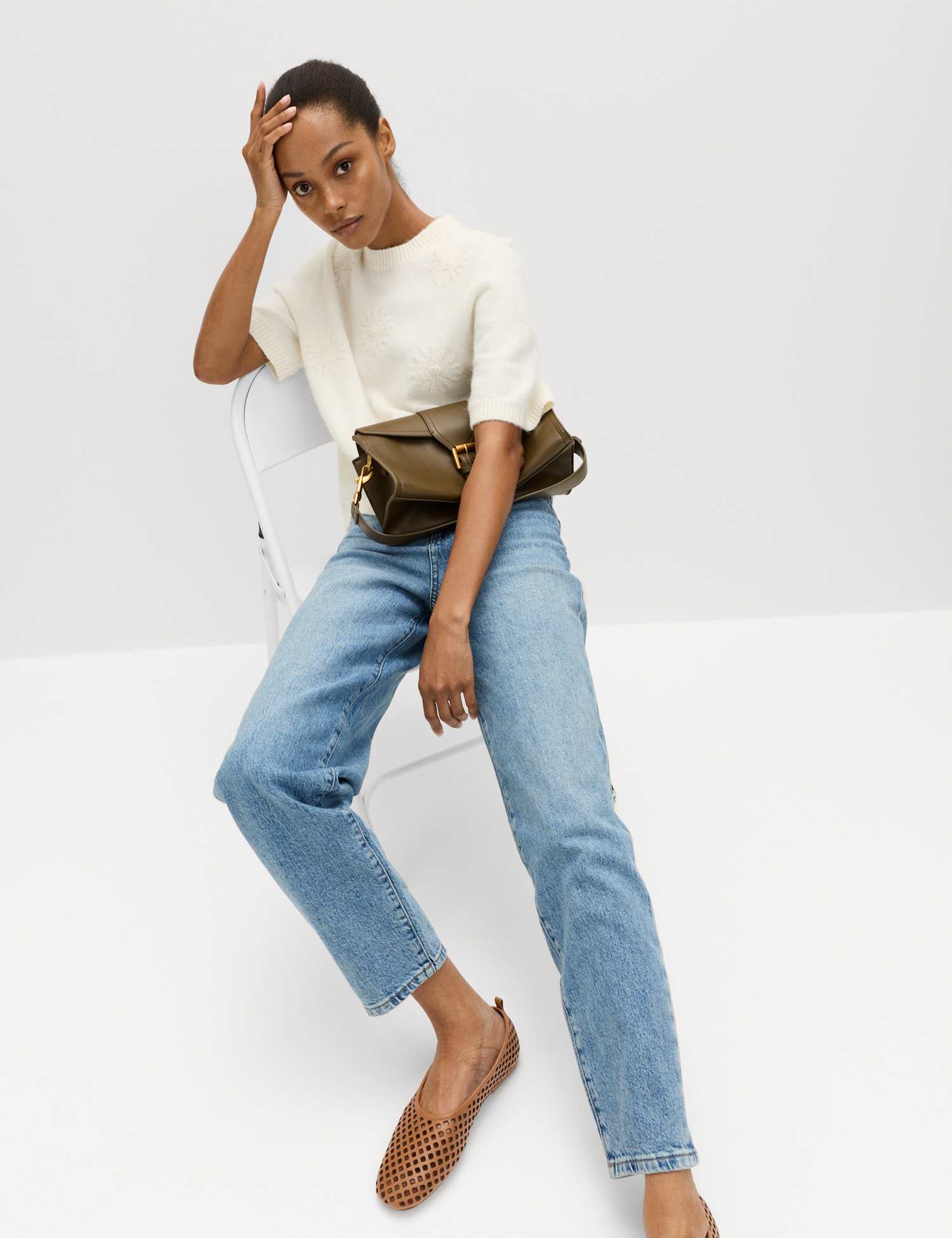 M&S Mom High Waisted Ankle Grazer Jeans Light Indigo