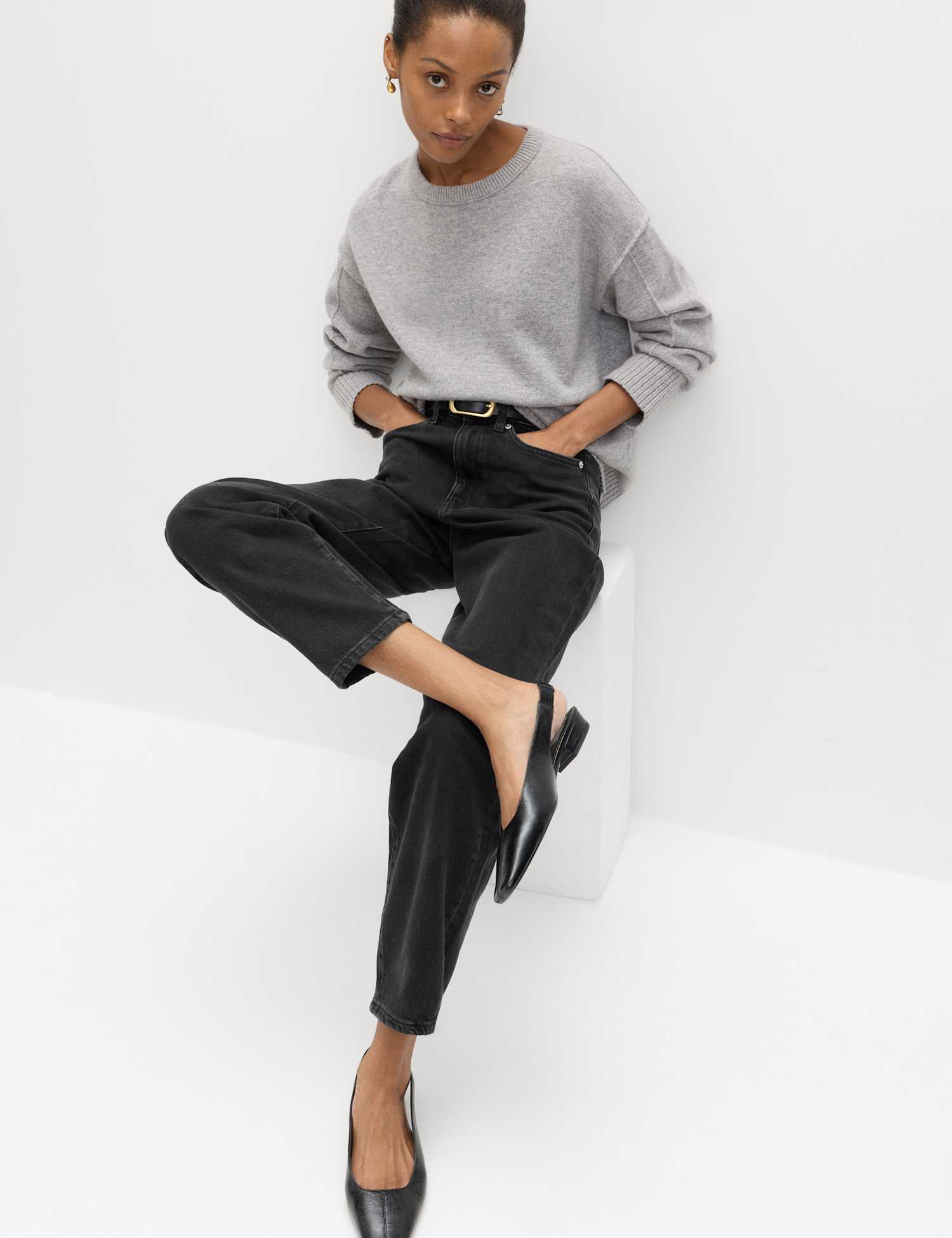 M&S Mom High Waisted Ankle Grazer Jeans Black