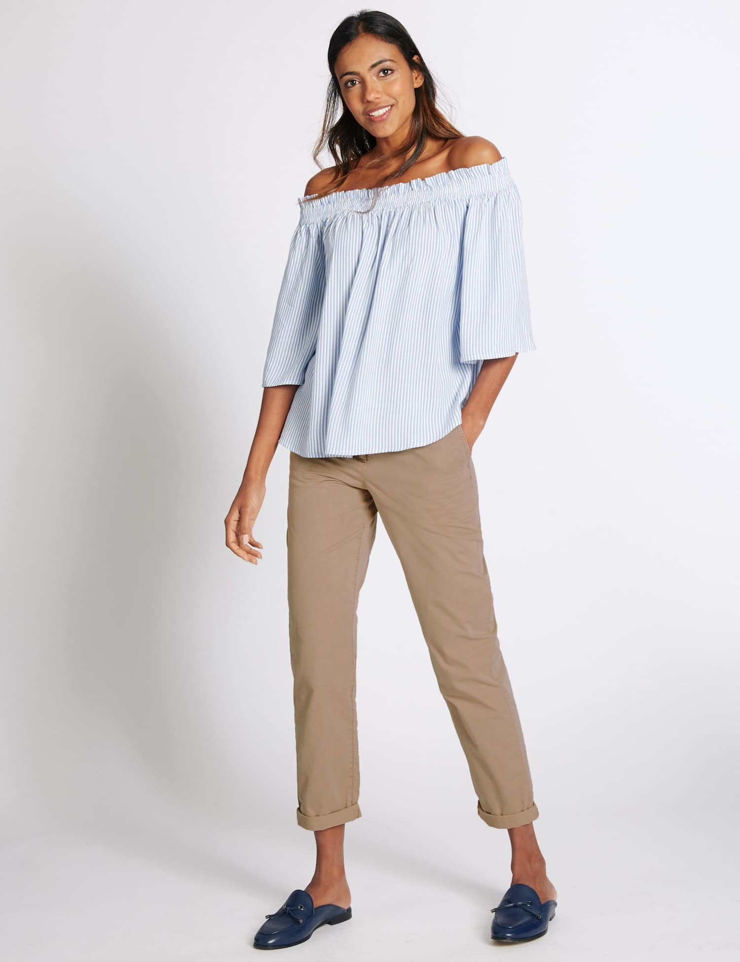 M&S Pure Cotton Turn-up Chinos Neutral