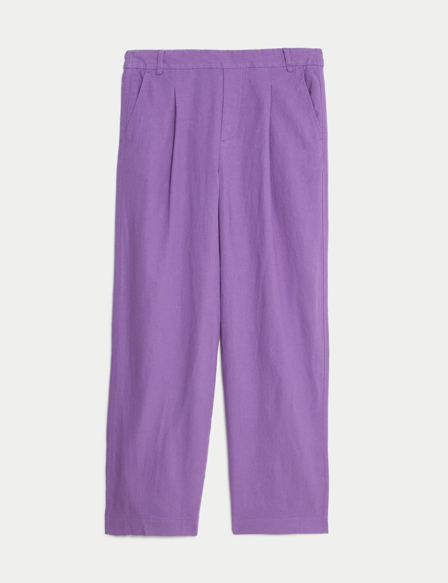 M&S Linen Rich Wide Leg Trousers Amethyst