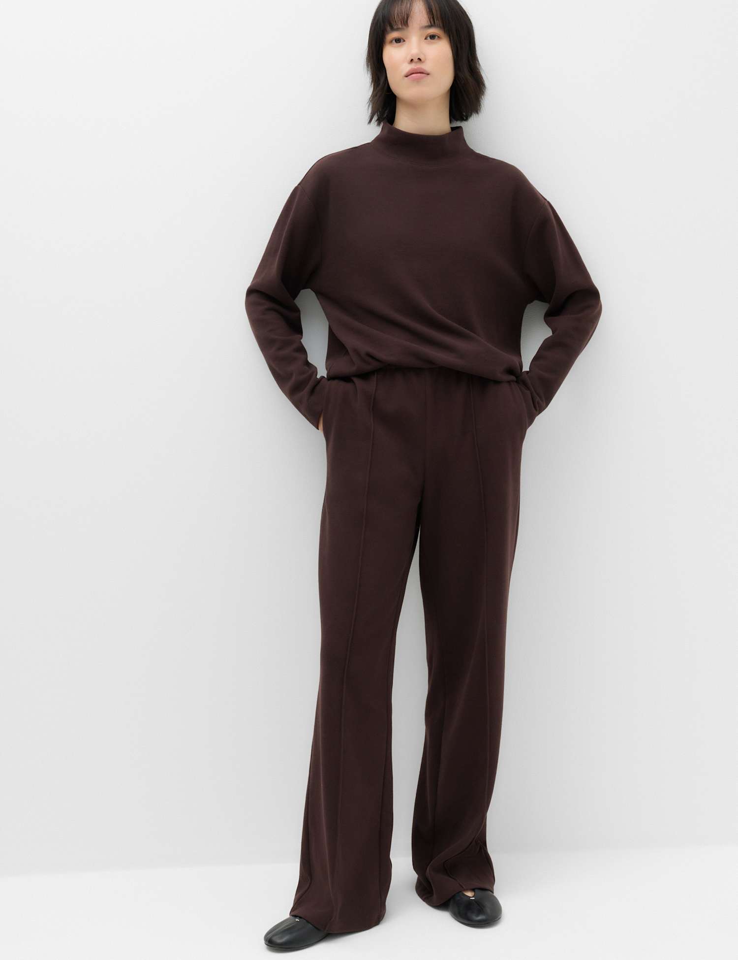 M&S Cotton Rich Pintuck Wide Leg Trousers Bitter Chocolate