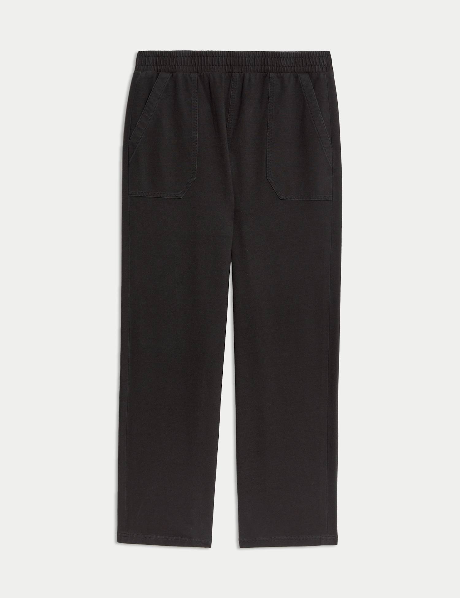 M&S Denim Jersey Straight Leg Trousers Black