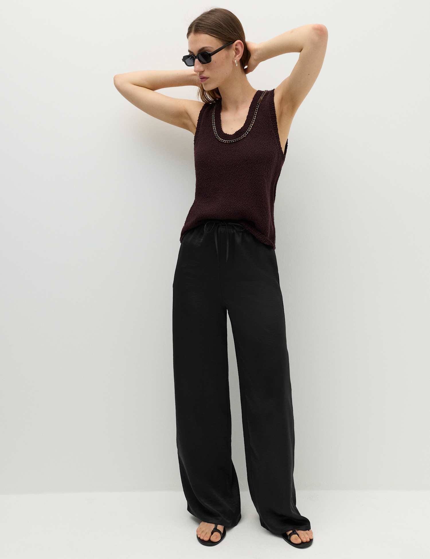 M&S Satin Drawstring Wide Leg Trousers Black
