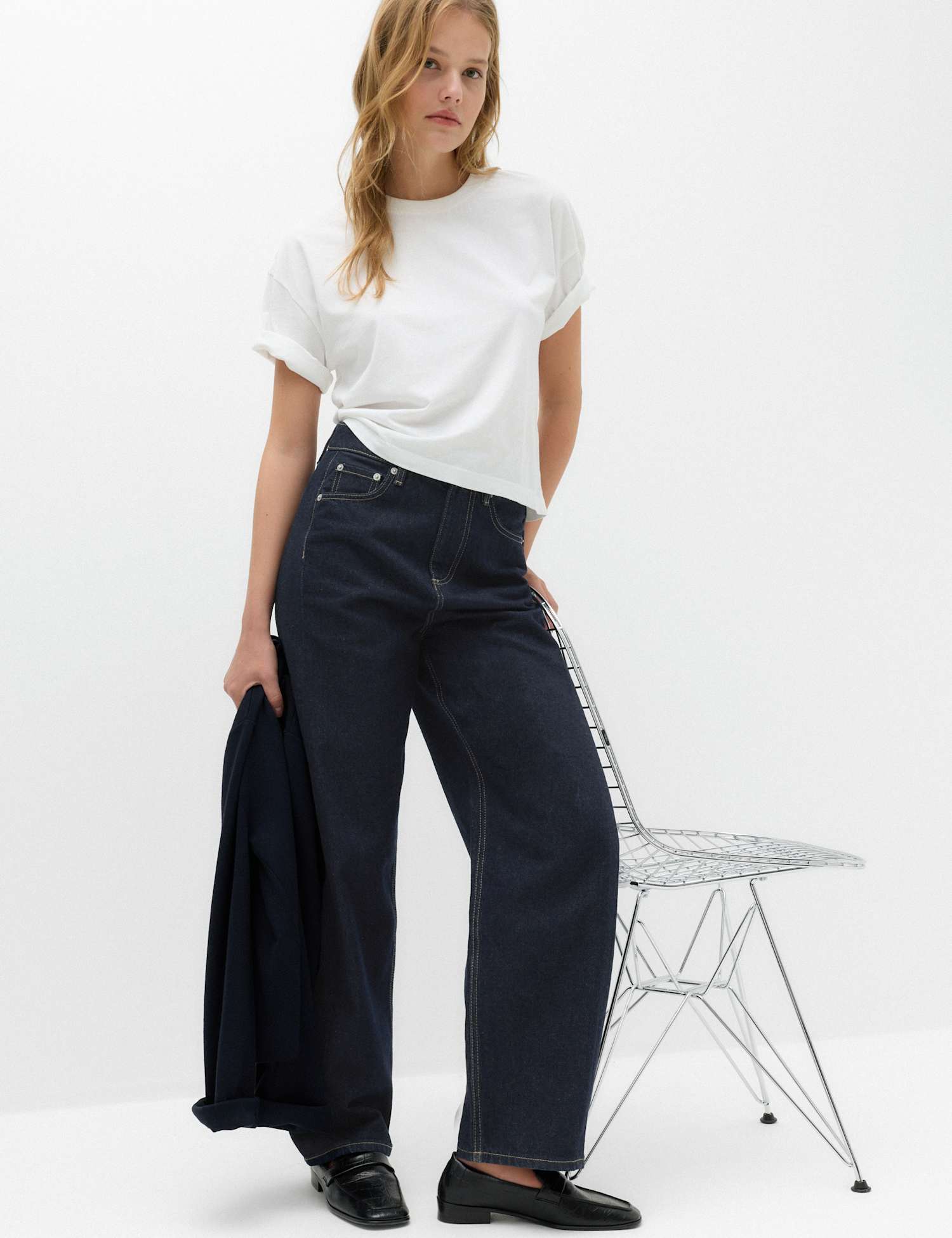 M&S Mid Rise Barrel Jeans Indigo Mix