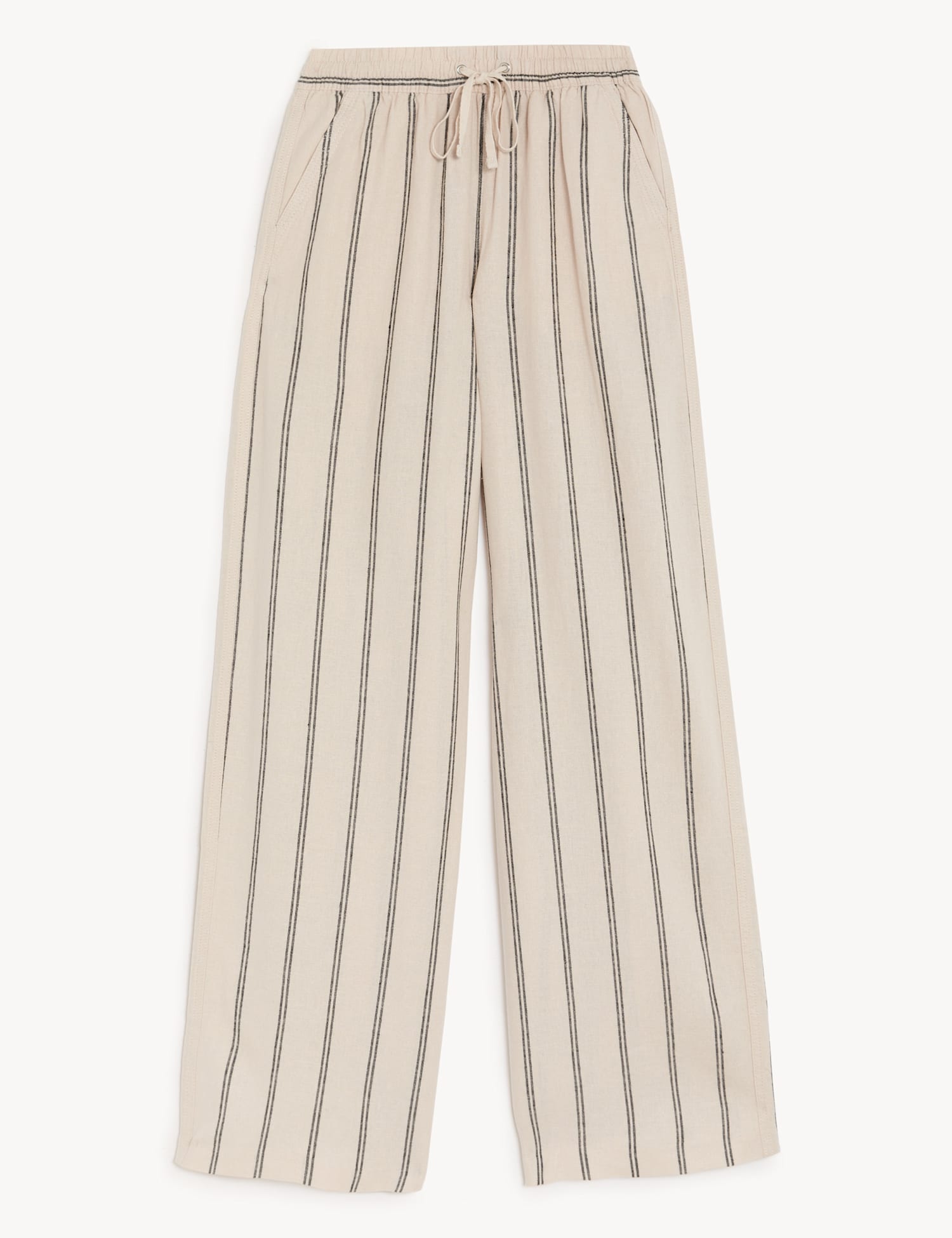 M&S Linen Rich Striped Wide Leg Trousers Ivory Mix