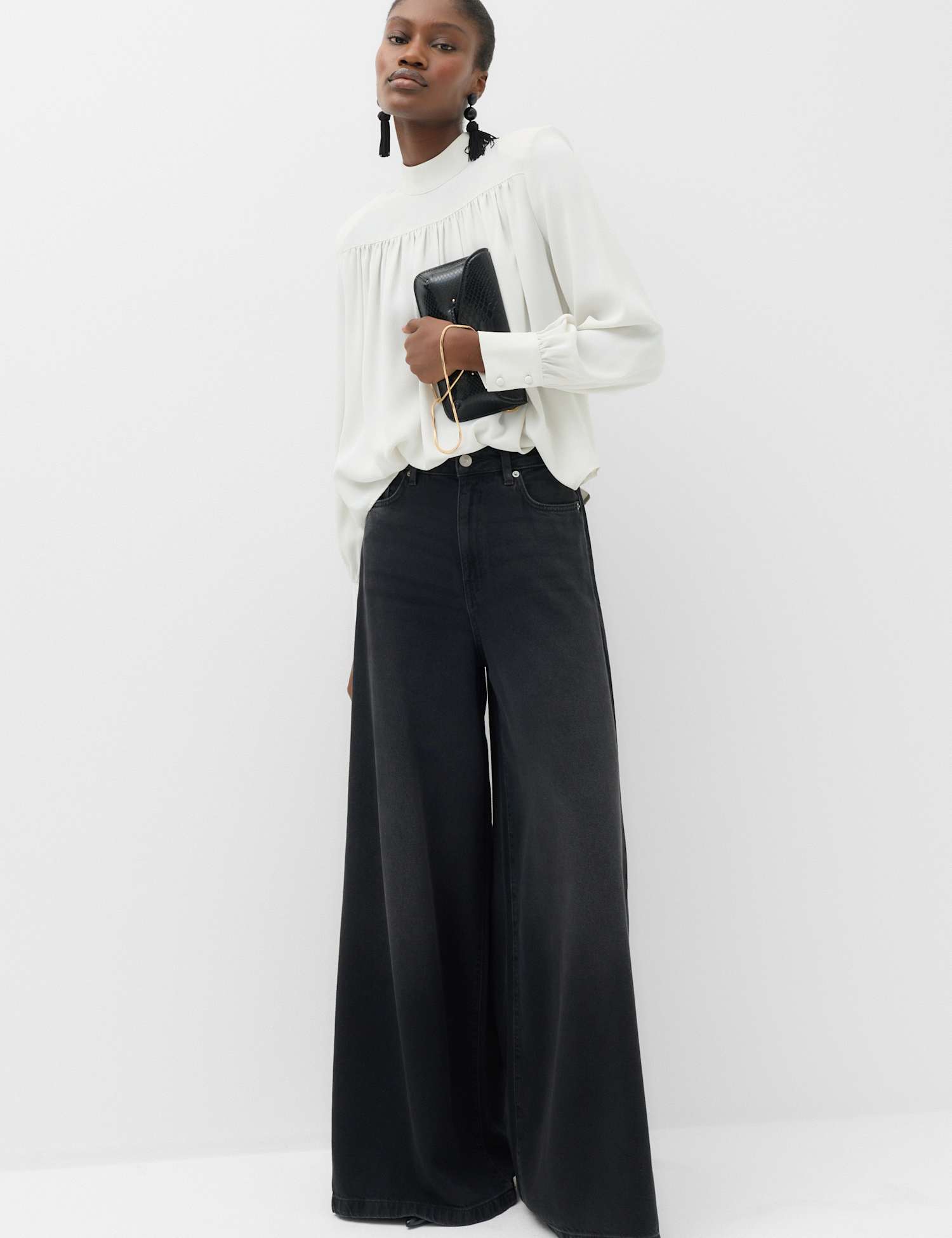 M&S Lyocell� Blend Wide Palazzo Leg Jeans Black