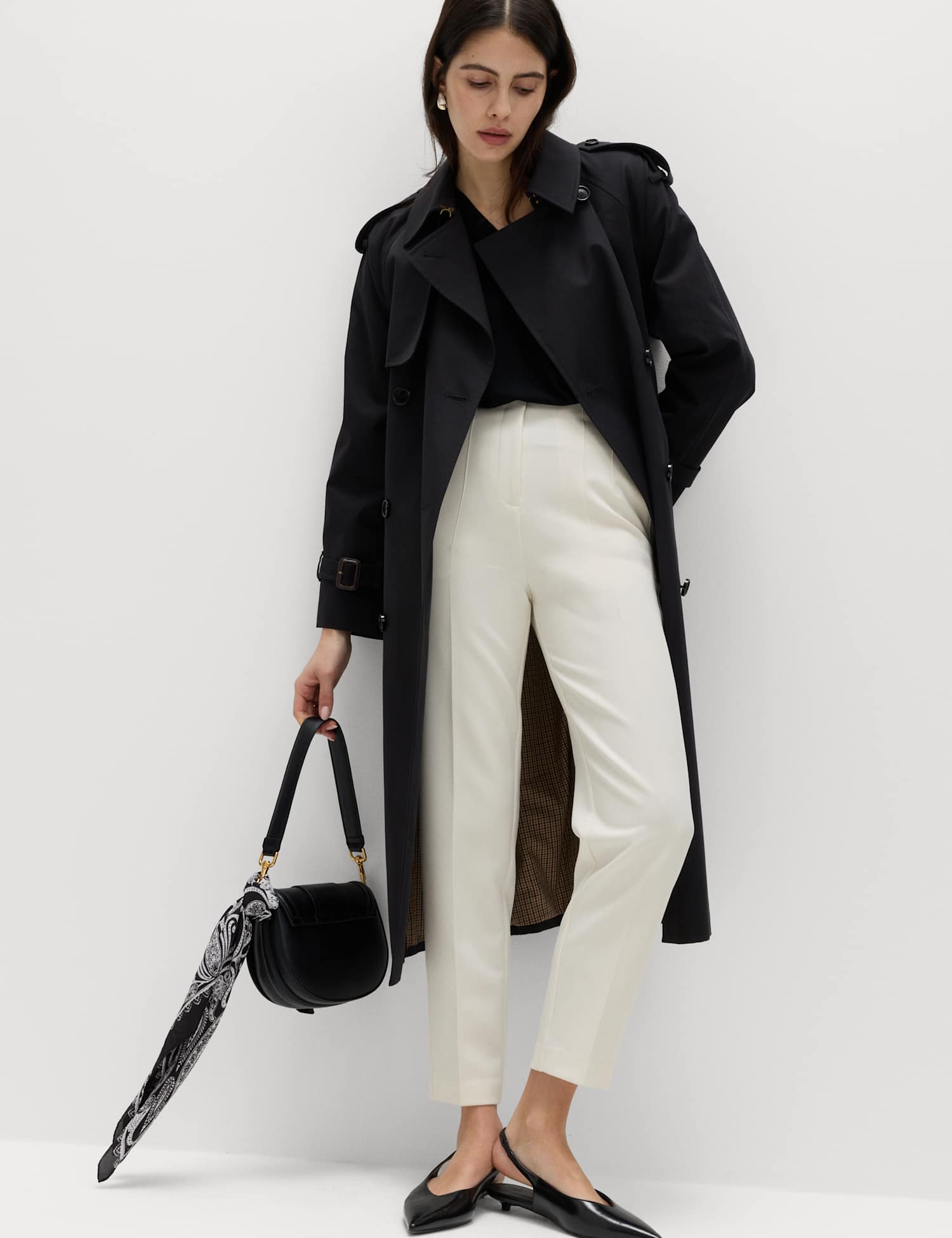 M&S Tapered Ankle Grazer Trousers Ivory