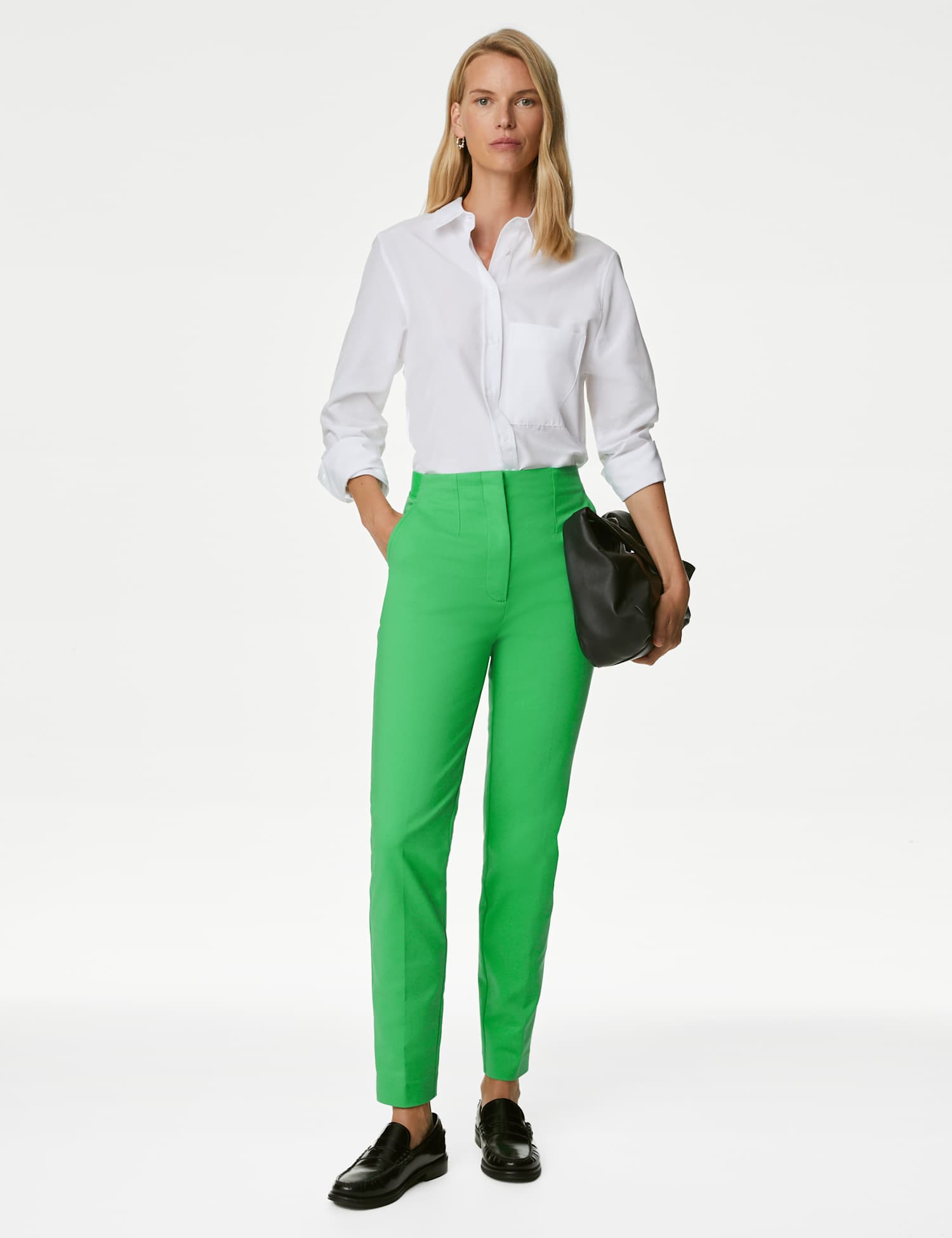 M&S Cotton Blend Slim Fit Ankle Grazer Trousers Acid Green