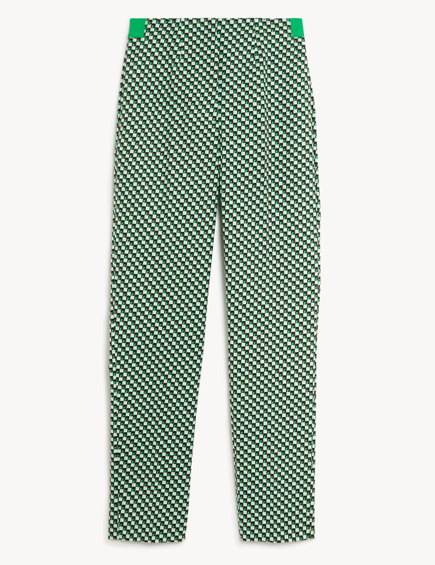 M&S Cotton Rich Geometric Slim Fit Trousers Soft Blue Mix