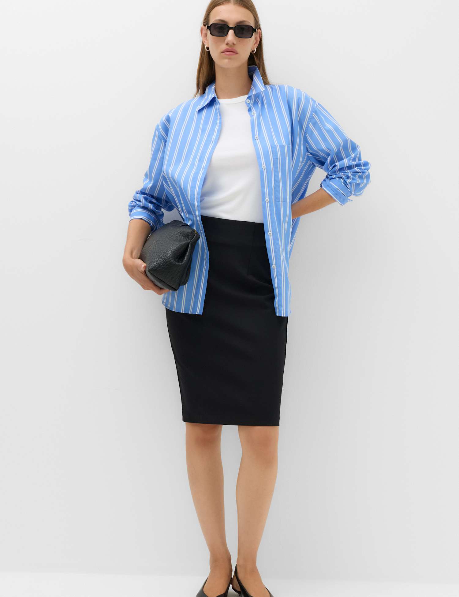 M&S Jersey Knee Length Pencil Skirt Black