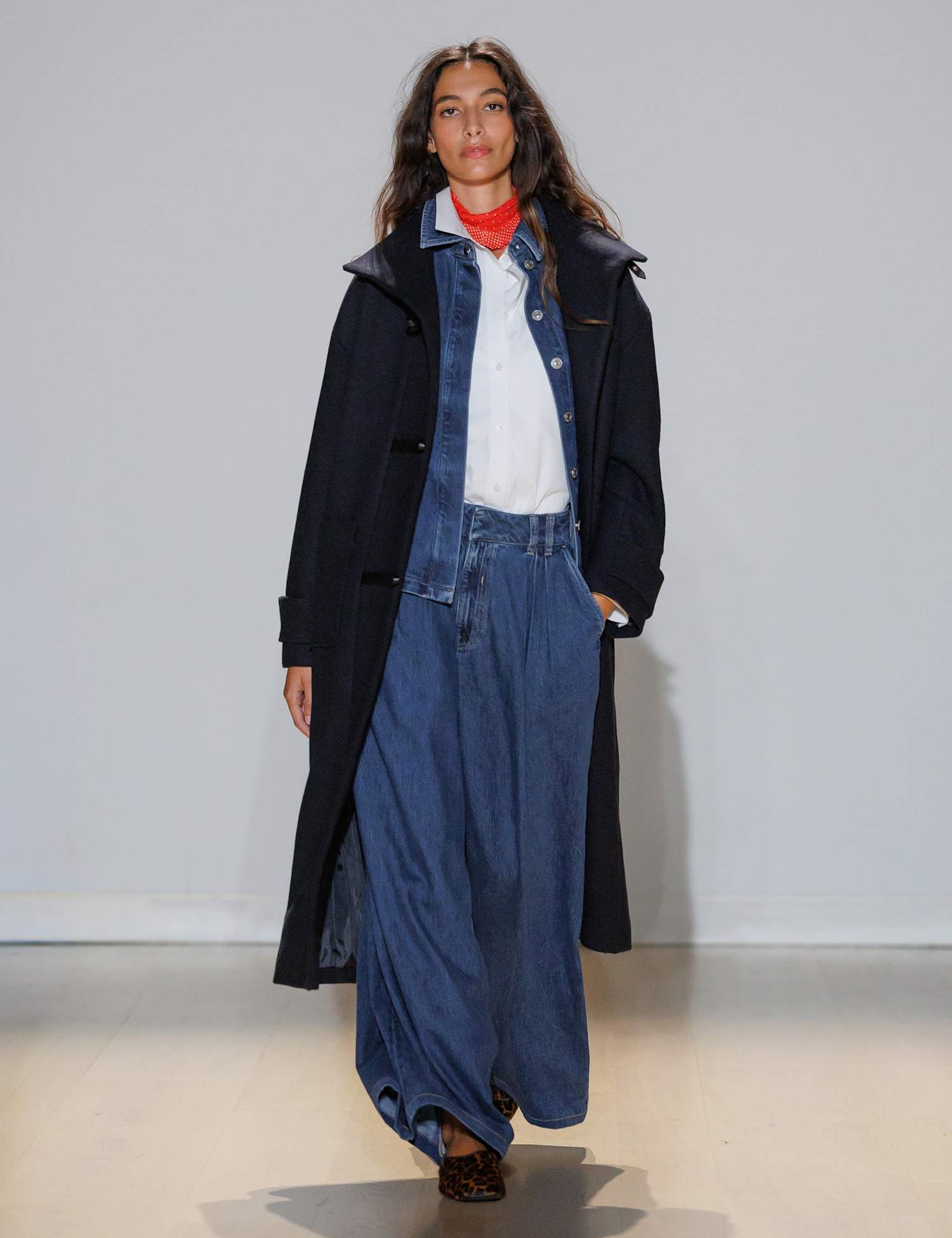M&S Funnel Neck PU Trim Longline Coat Navy