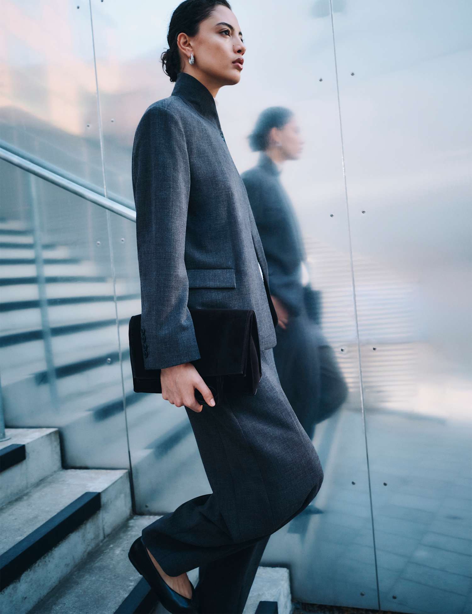 M&S Tailored Barrel Leg Trousers Dark Grey