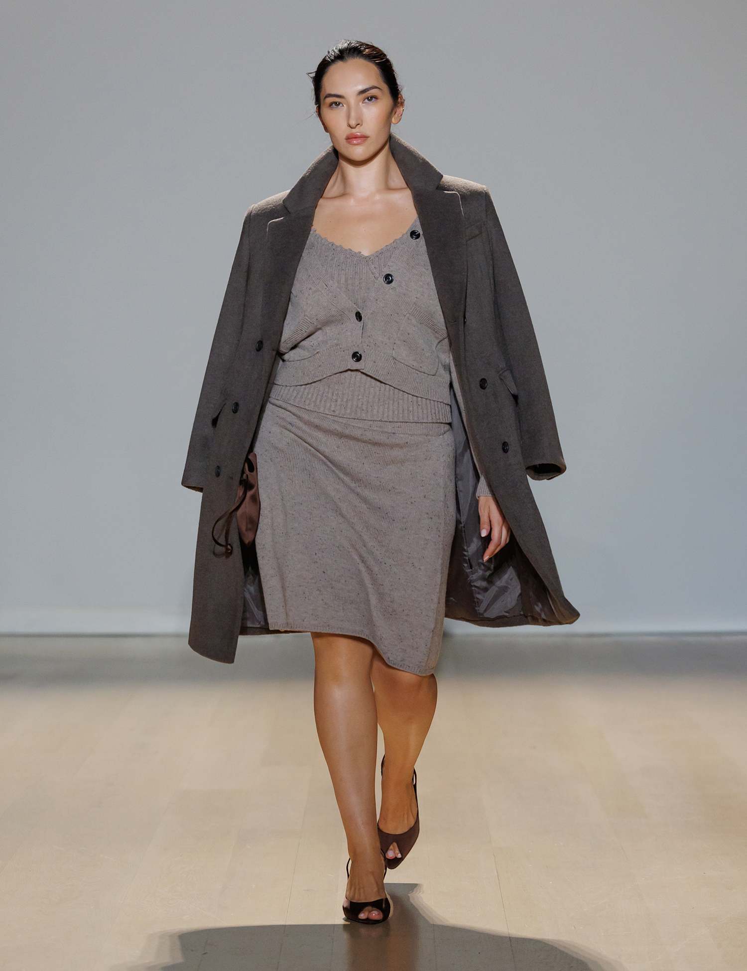 M&S Double Breasted Collared Longline Coat Brown Marl