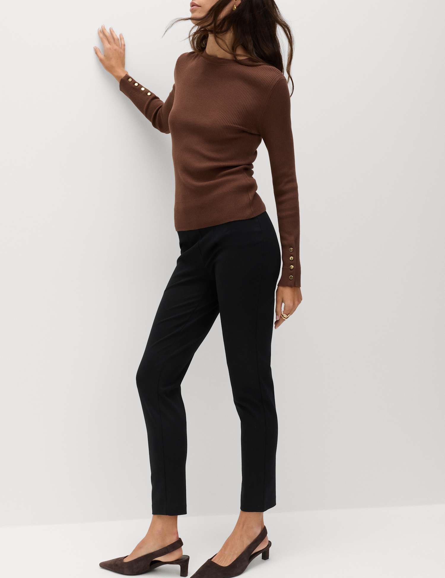 M&S Jersey Slim Fit Ankle Grazer Trousers Black