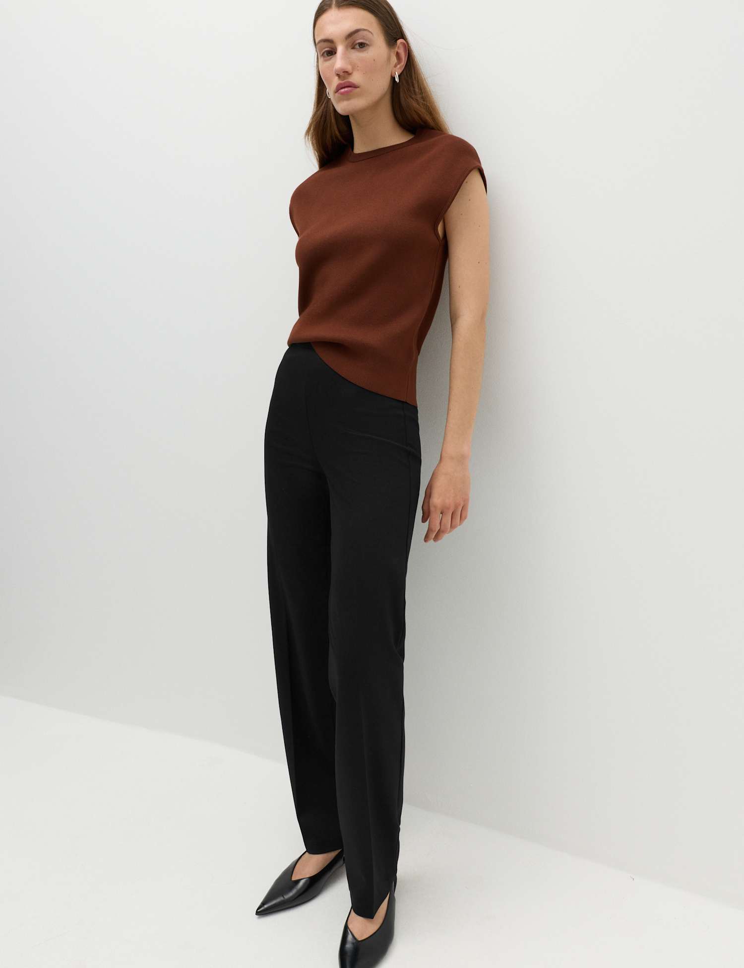 M&S Jersey Straight Leg Trousers with Stretch Black