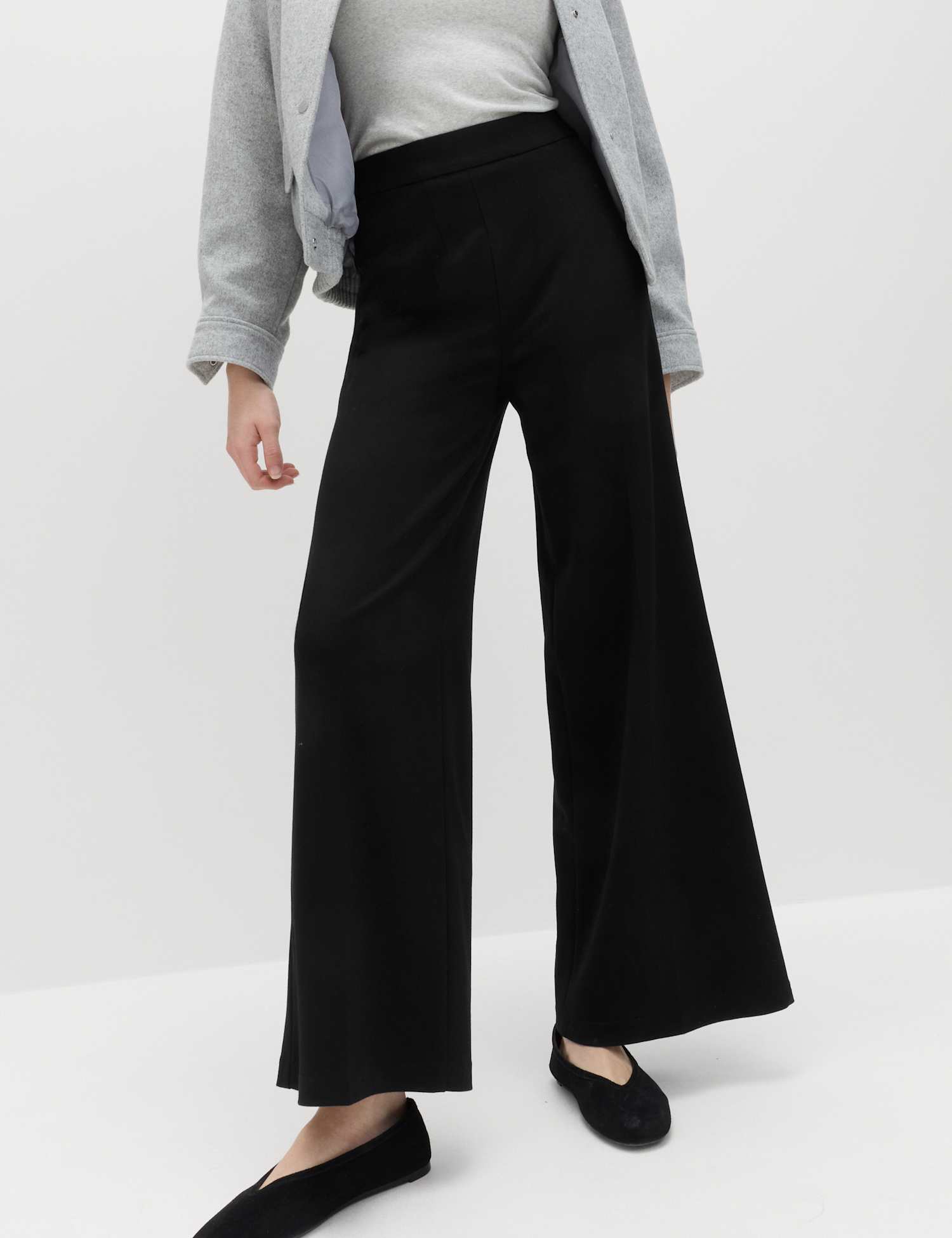 M&S Jersey Wide Leg Trousers with Stretch Black
