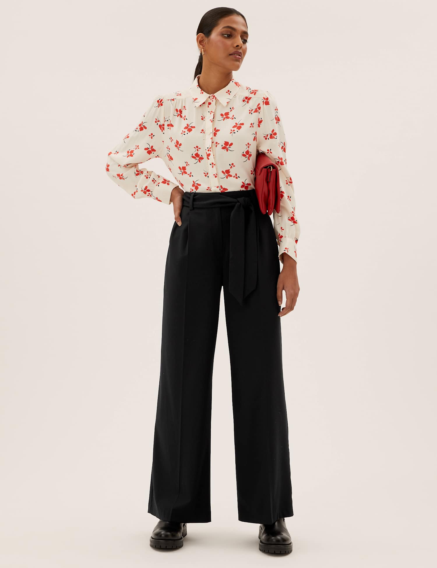 M&S Belted Wide Leg Trousers Black