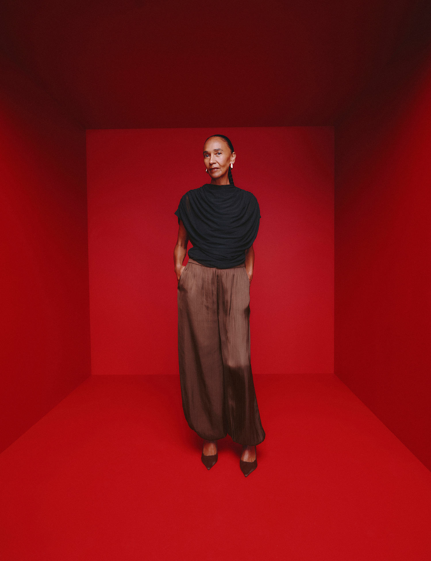 M&S Satin Elasticated Waist Balloon Trousers Chocolate