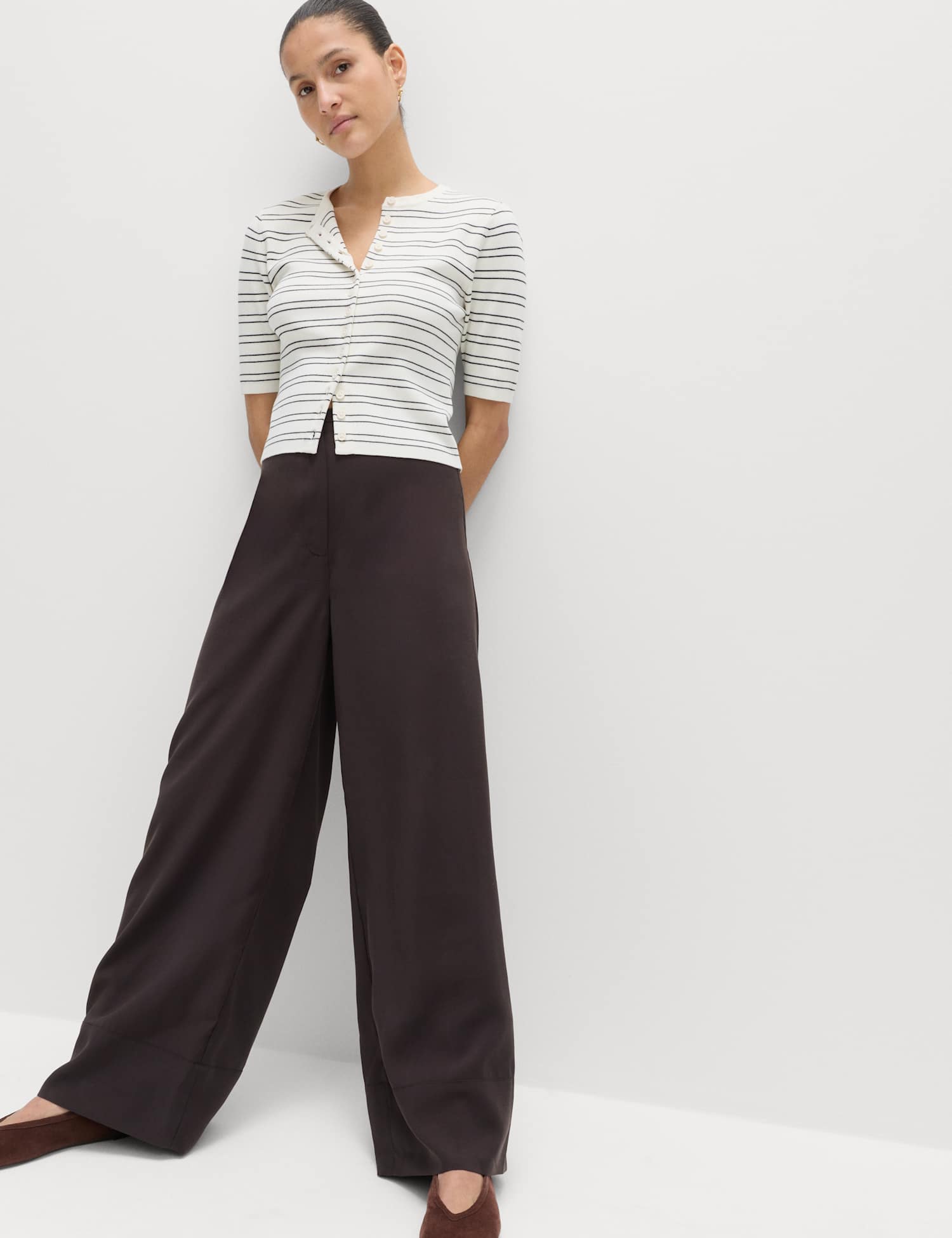 M&S Modal Rich Wide Leg Trousers Bitter Chocolate