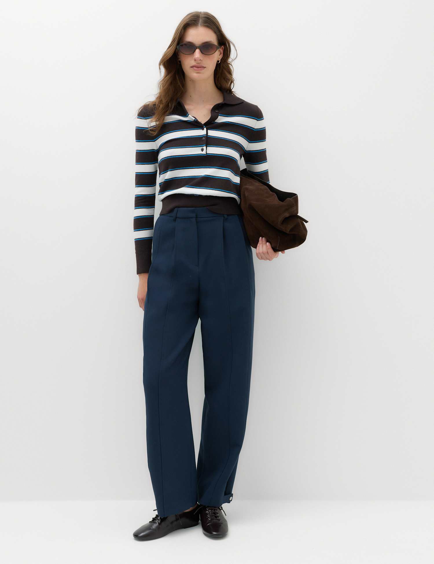 M&S Double Pleat Cuff Detail Trousers Navy