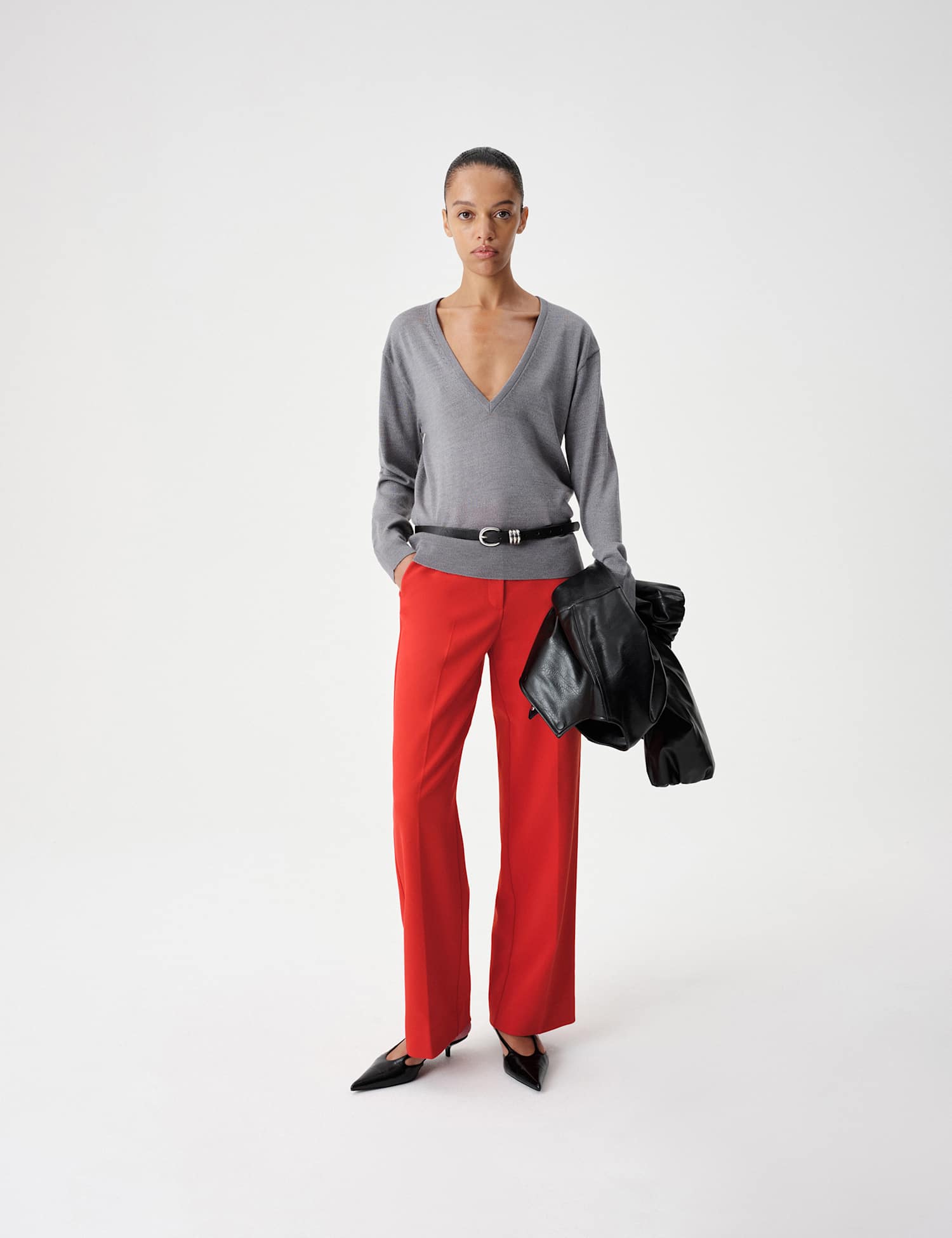 M&S Twill Straight Leg Trousers Red
