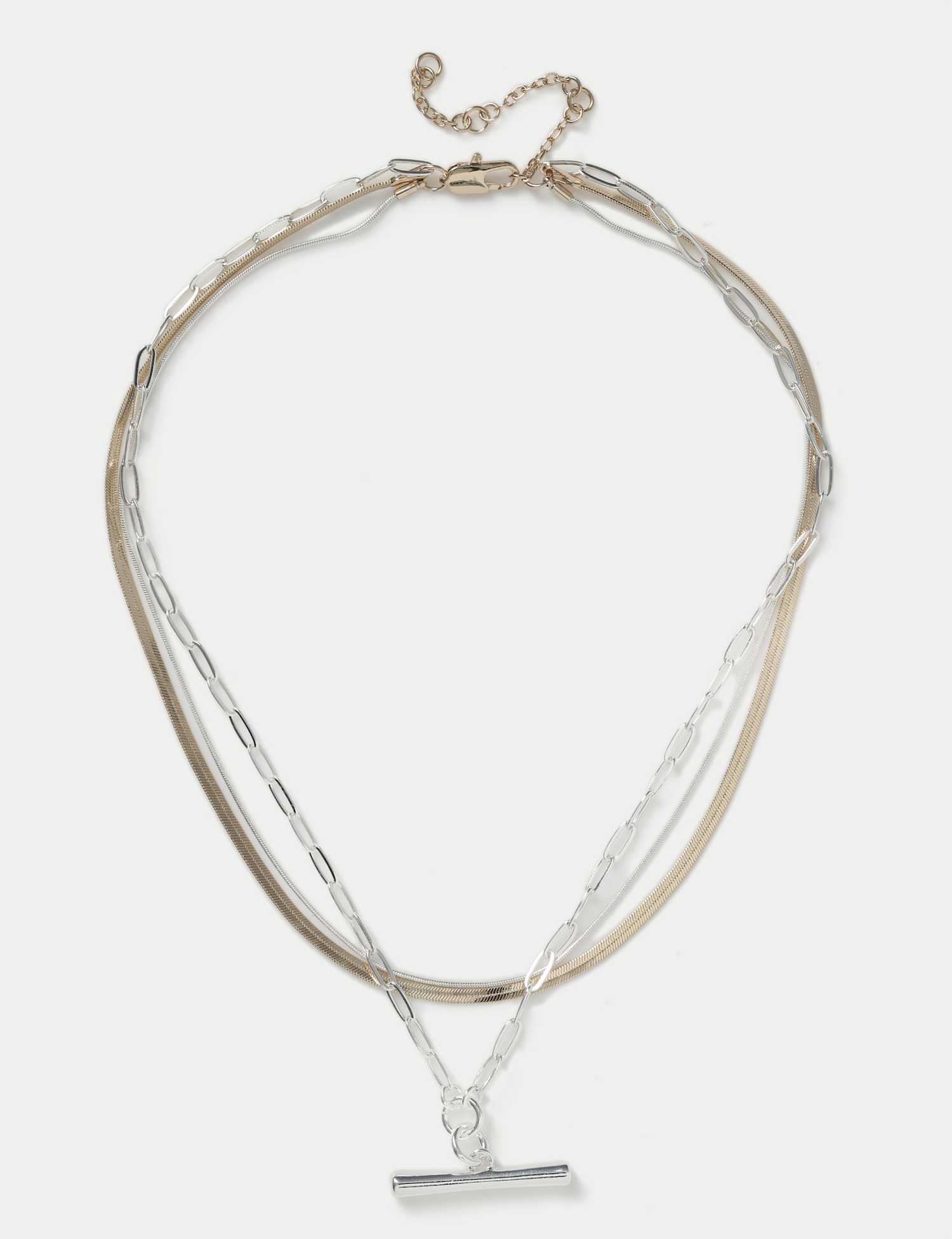 M&S Mixed Multi Row T-Bar Necklace Metal