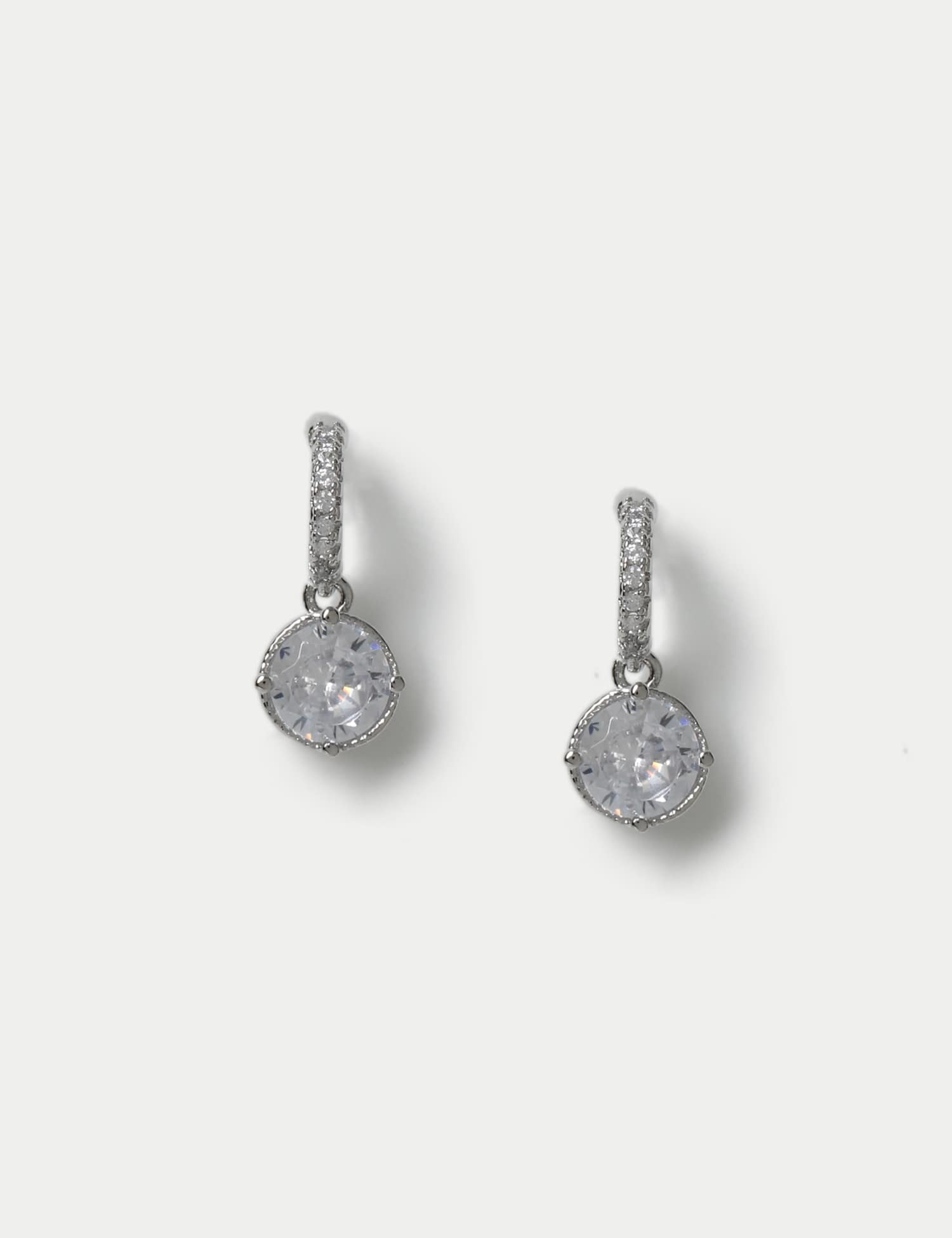 M&S Platinum Plated Cubic Zirconia Circle Drop Earrings Silver