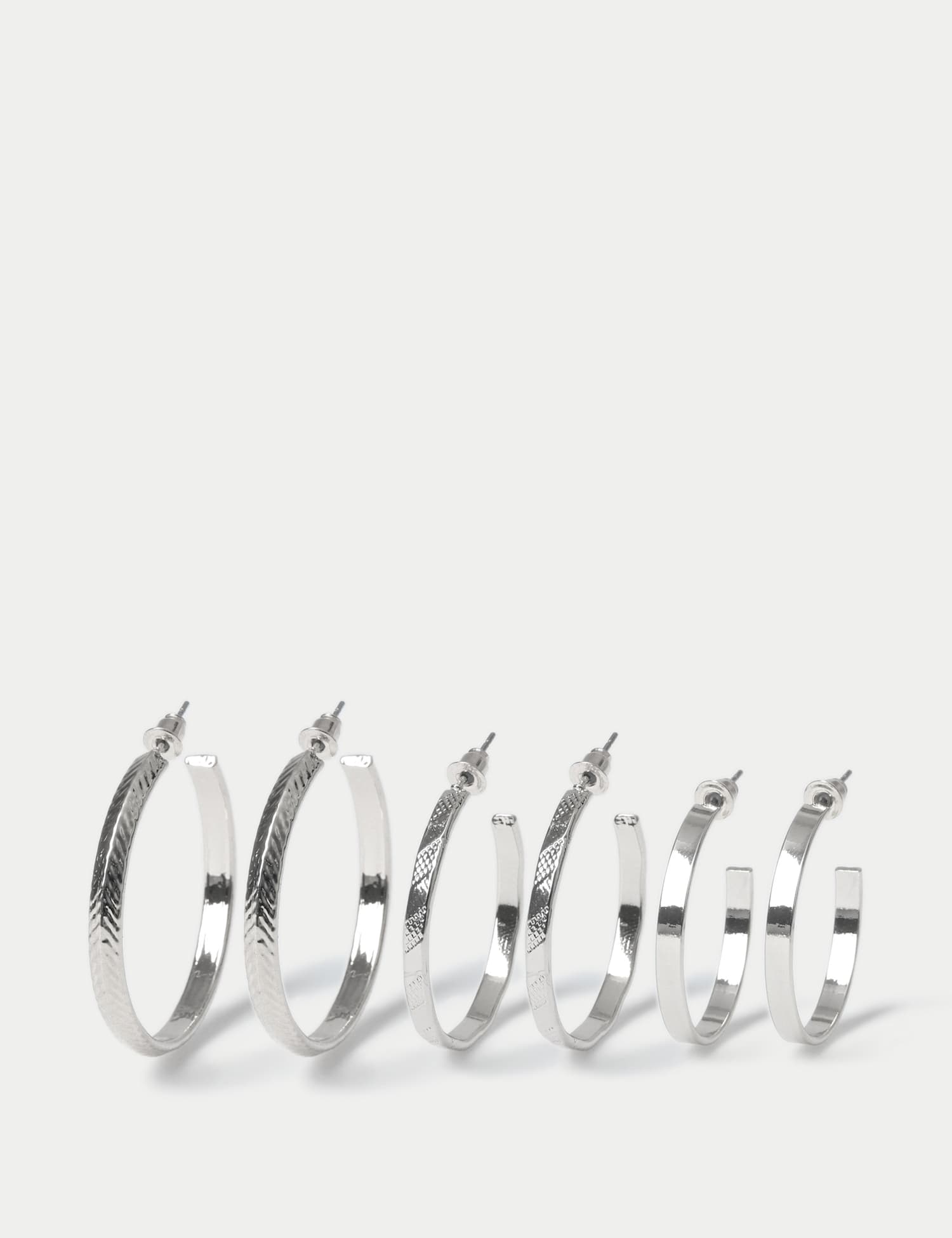 M&S 3pk Textured Hoop Earrings Silver
