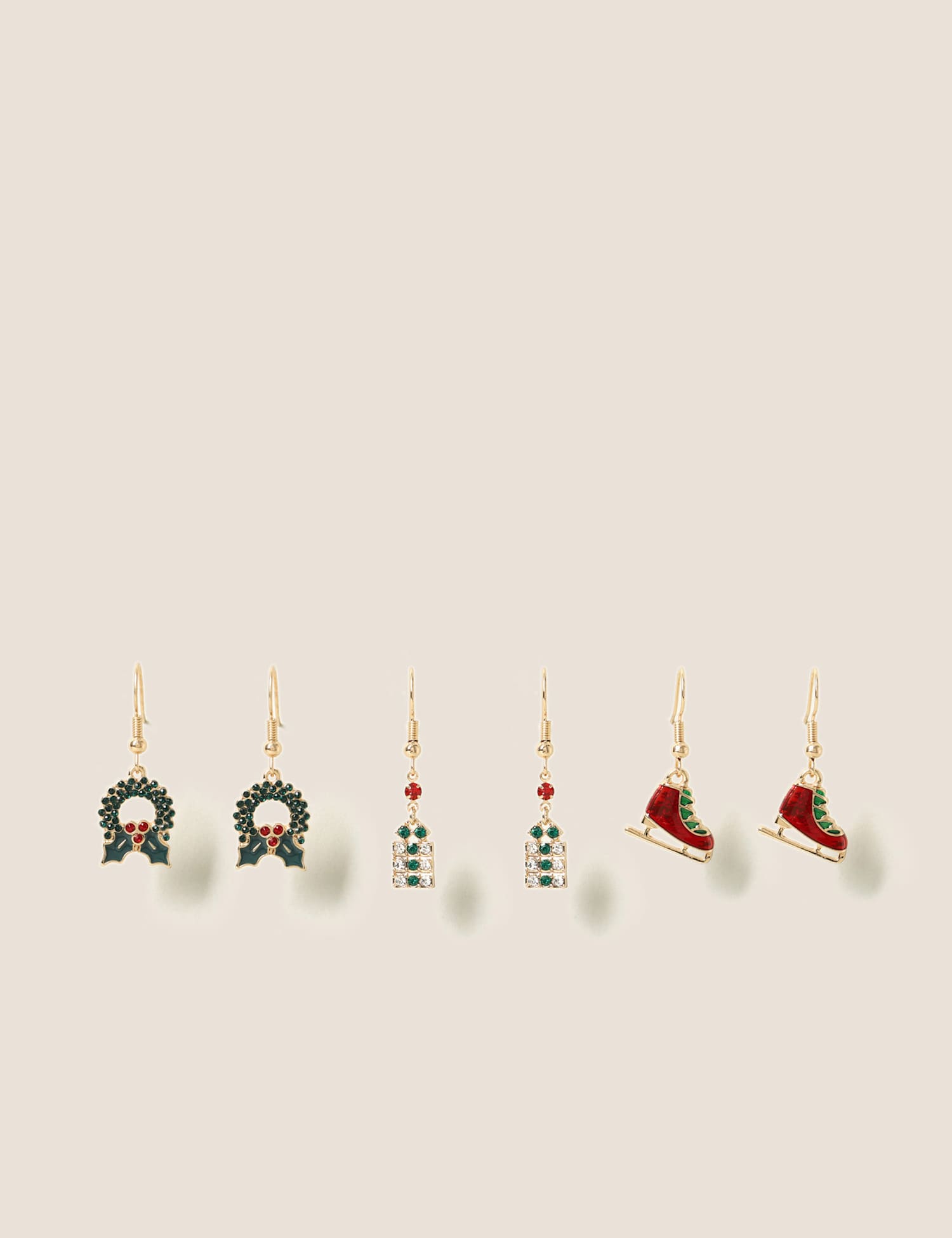 M&S Christmas Ice Skate Earring 3 Pack Multi