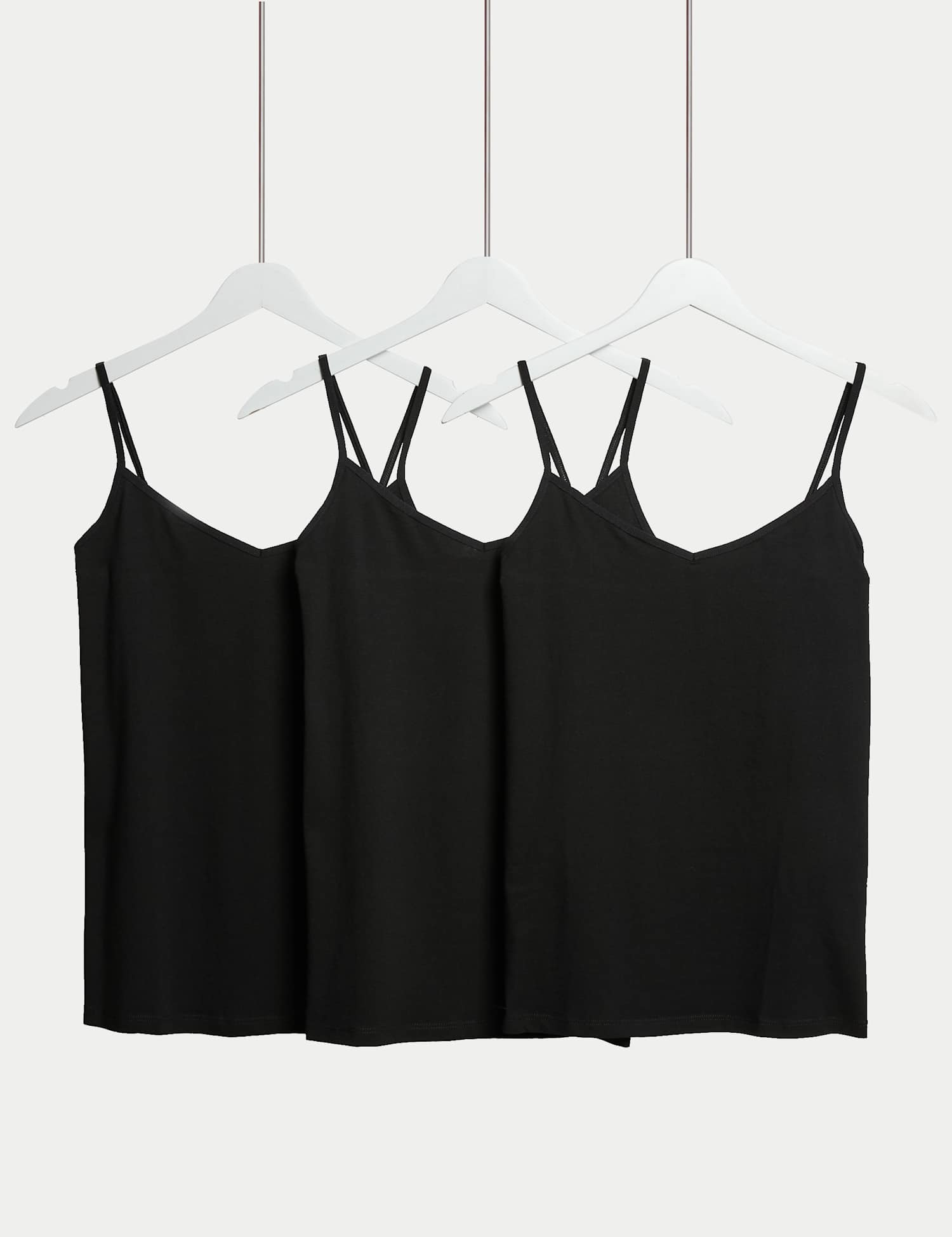 M&S 3pk Cotton Rich Strappy Vests Black