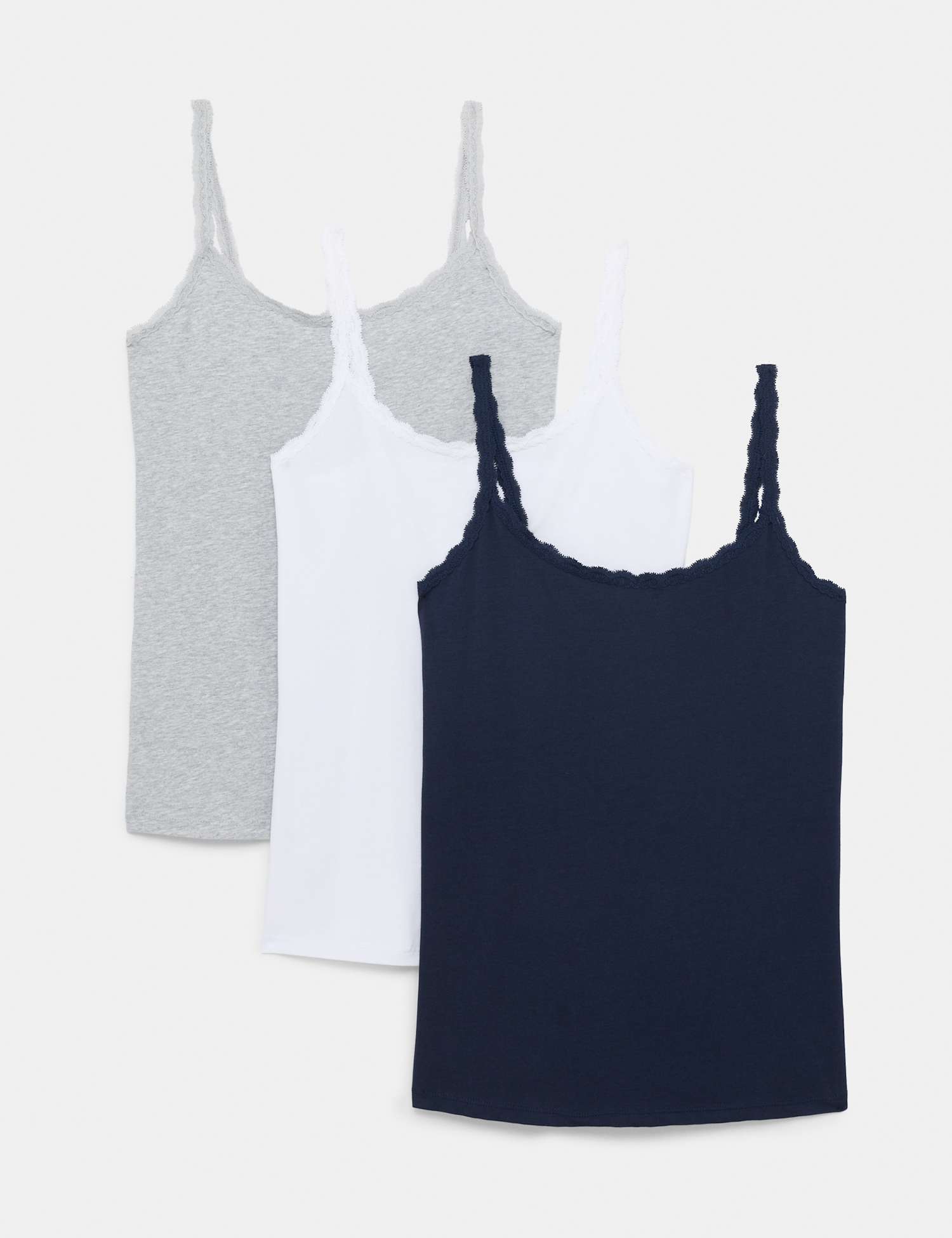 M&S 3pk Cotton Rich Lace Trim Vests Opaline Mix