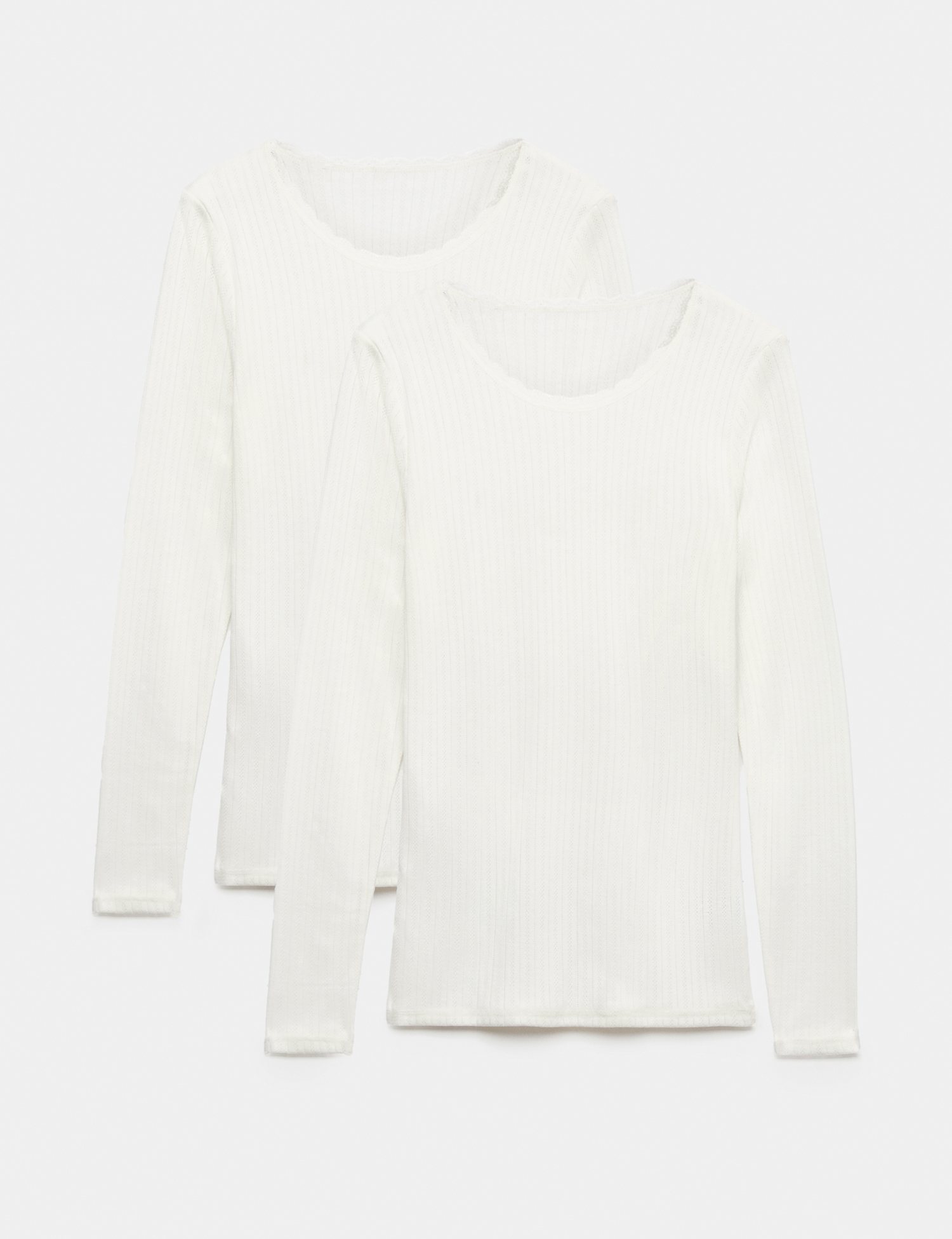M&S 2 Pack Medium Warmth Pointelle Thermal Long Sleeve Tops White