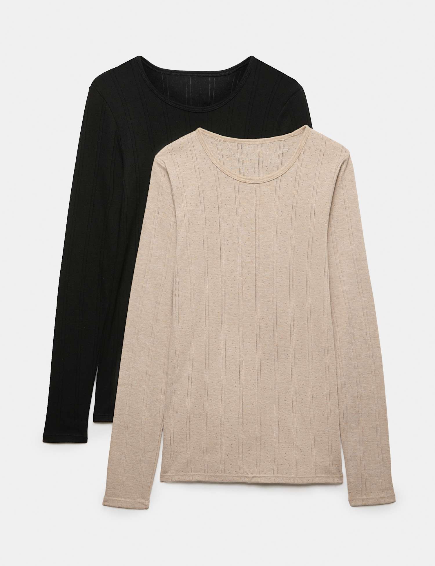 M&S 2 Pack Thermal Pointelle Crew Neck Tops Black