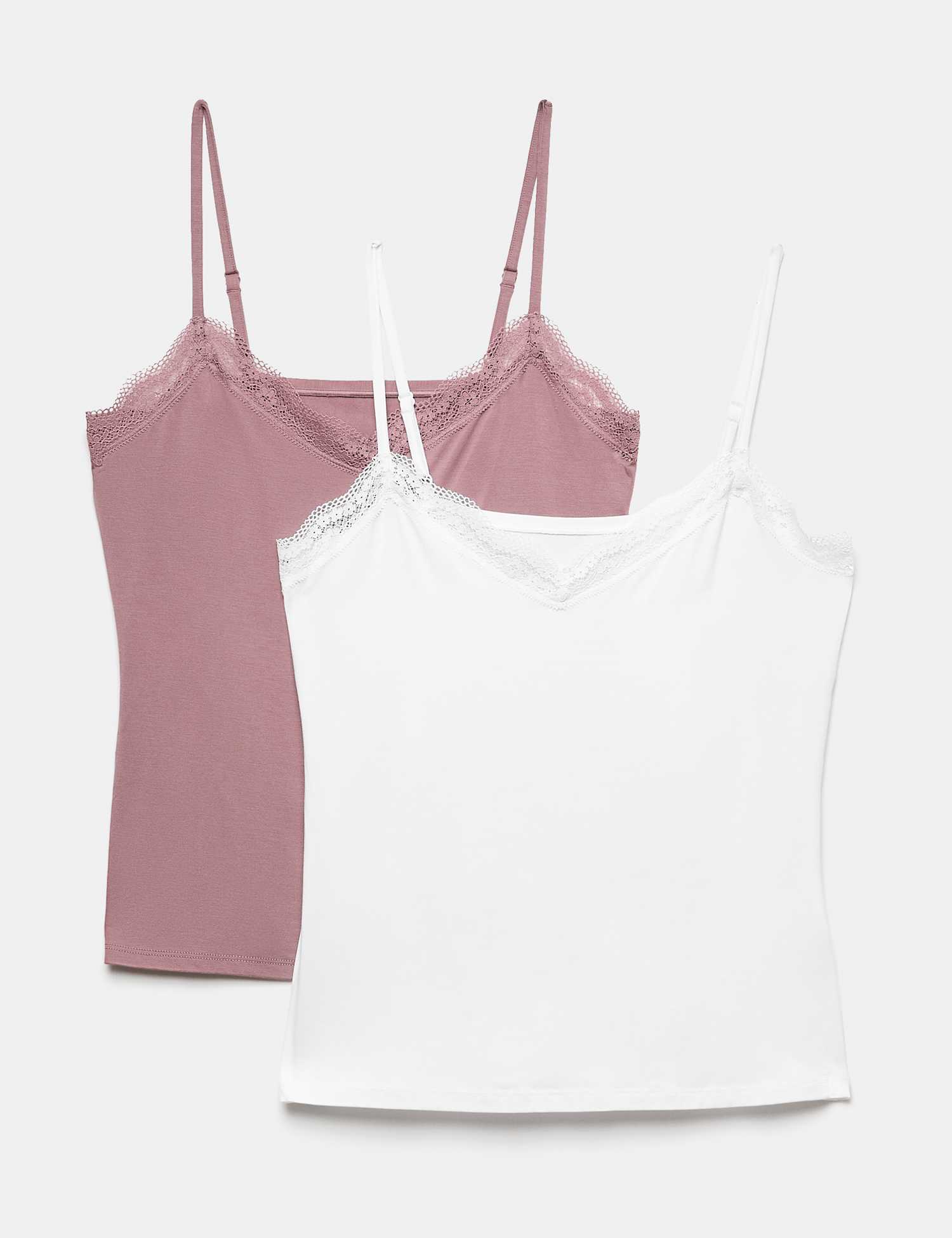 Body by M&S 2 Pack Modal Rich Flexifit� Lace Trim Vests Sugar Plum