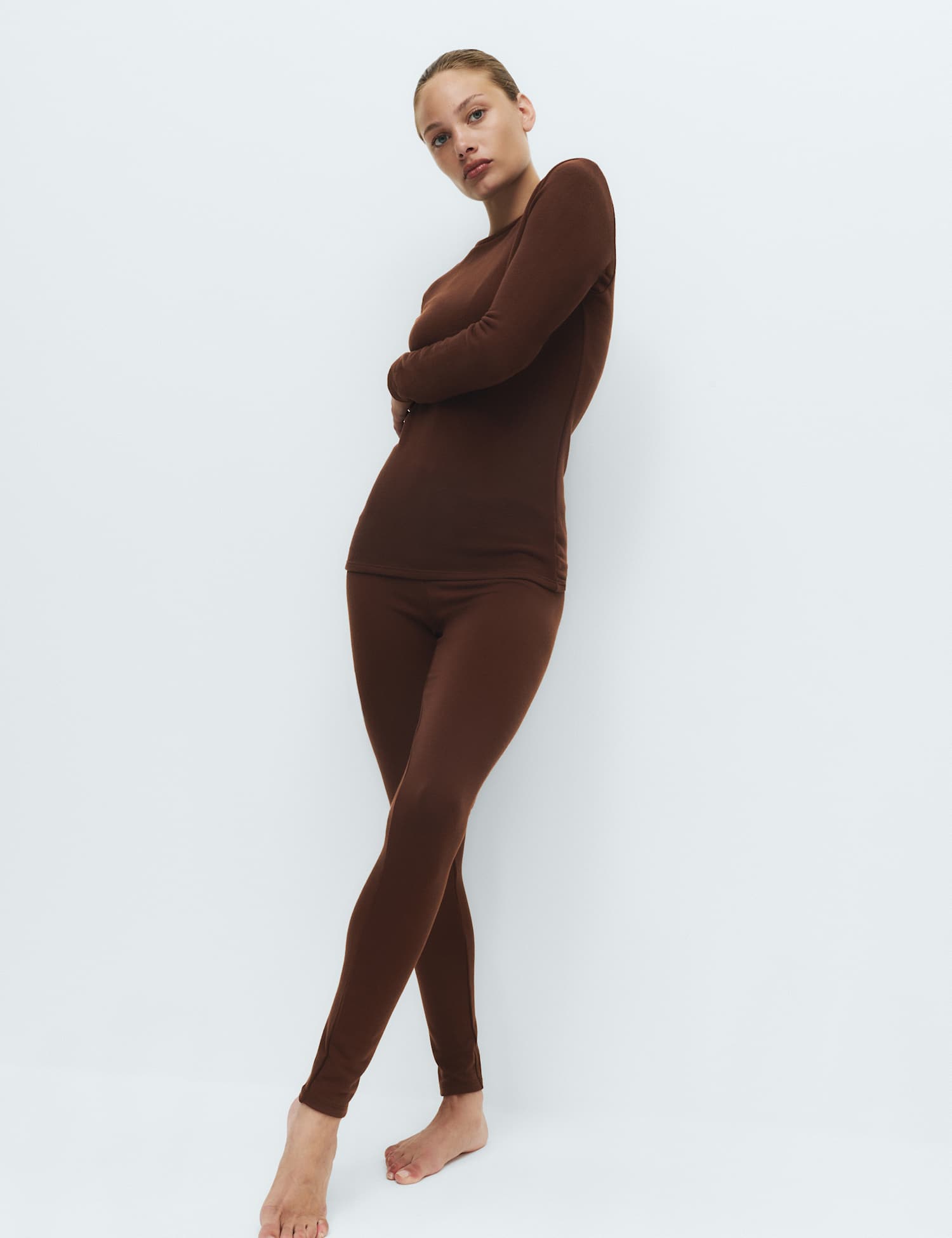 M&S Heatgen� Medium Thermal Brushed Leggings Dark Chocolate