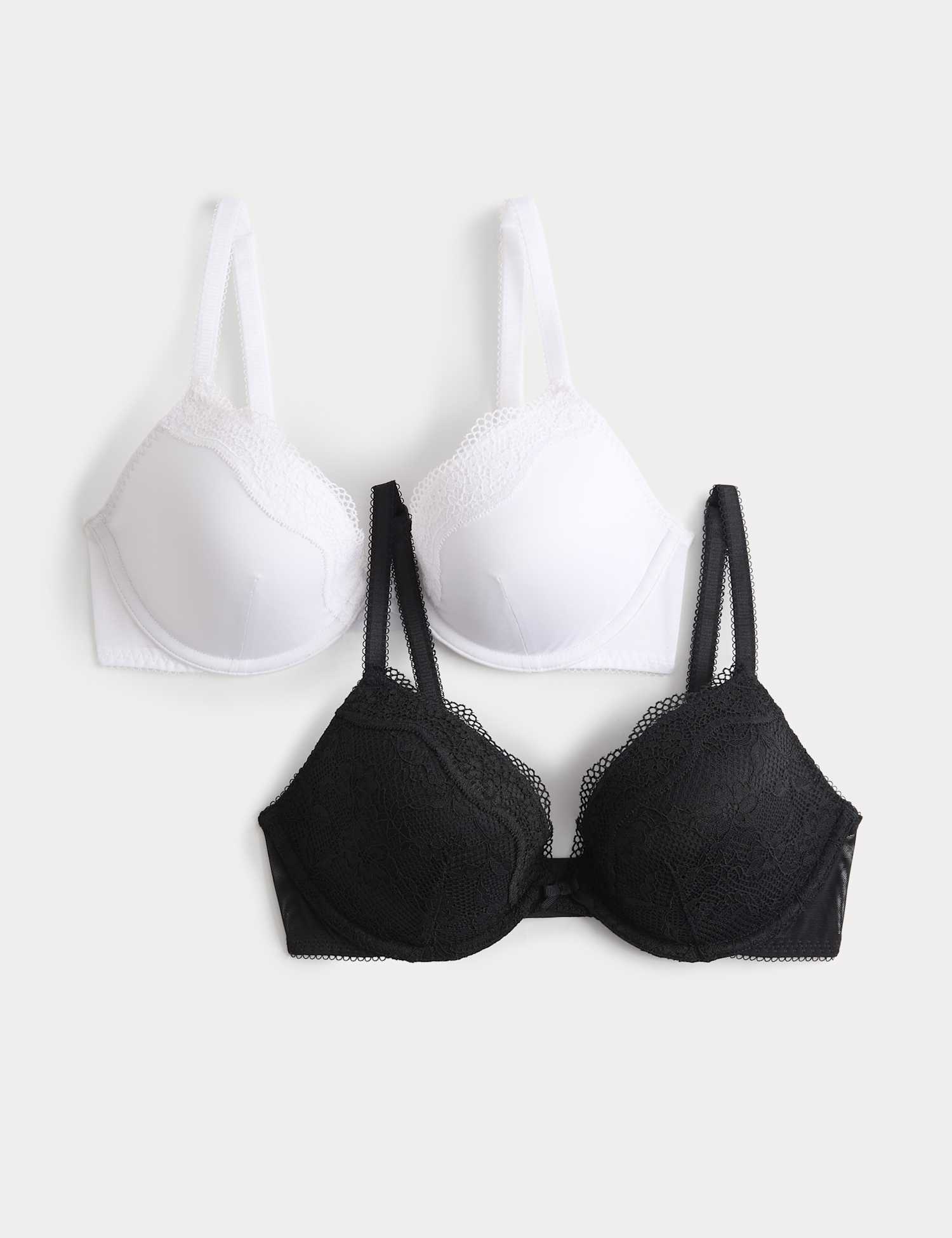 M&S 2 Pack Jasmine Lace Wired Plunge Bras A-E Black Mix