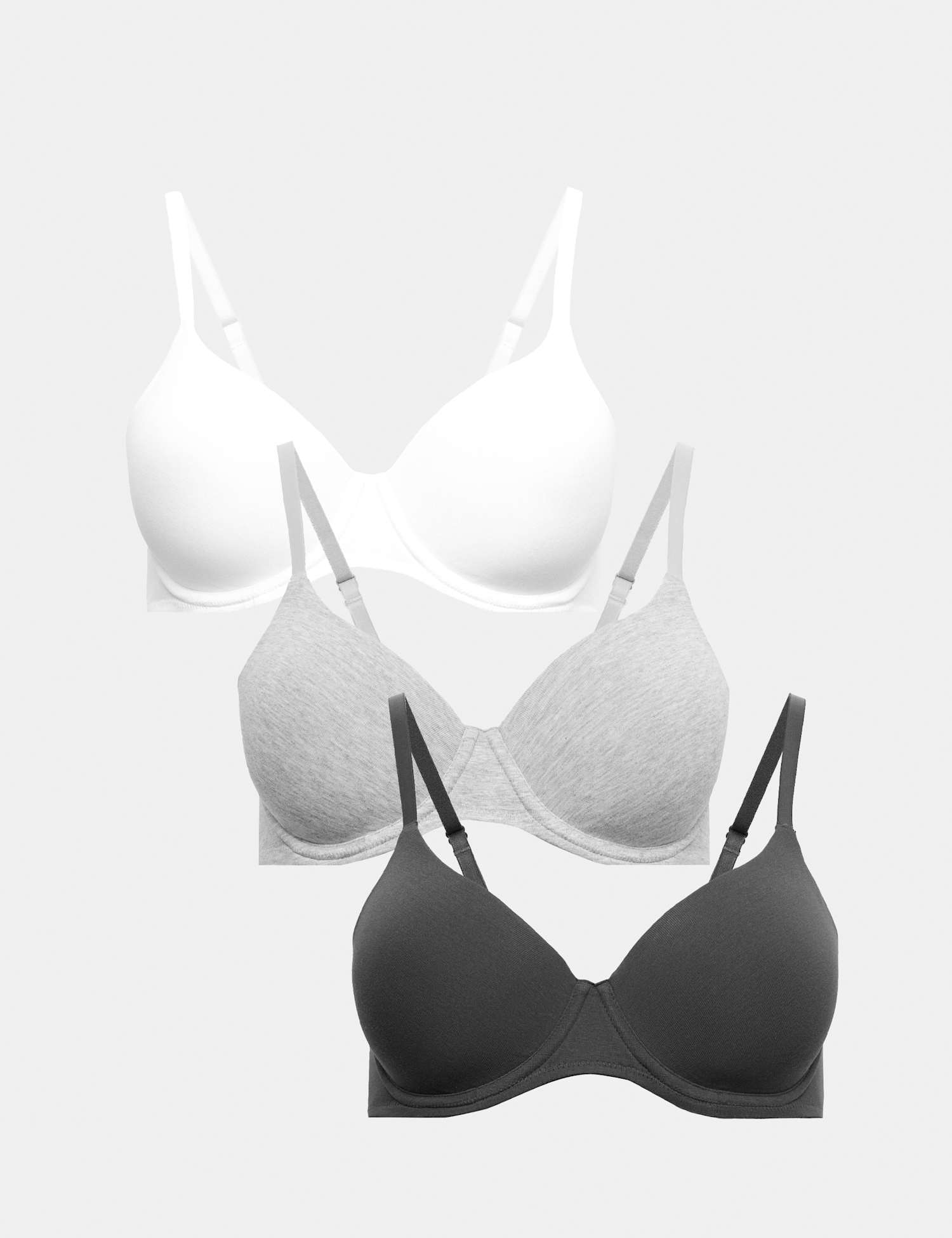 M&S 3 Pack Cotton Rich Wired Full Cup Bras A-E Dark Pewter