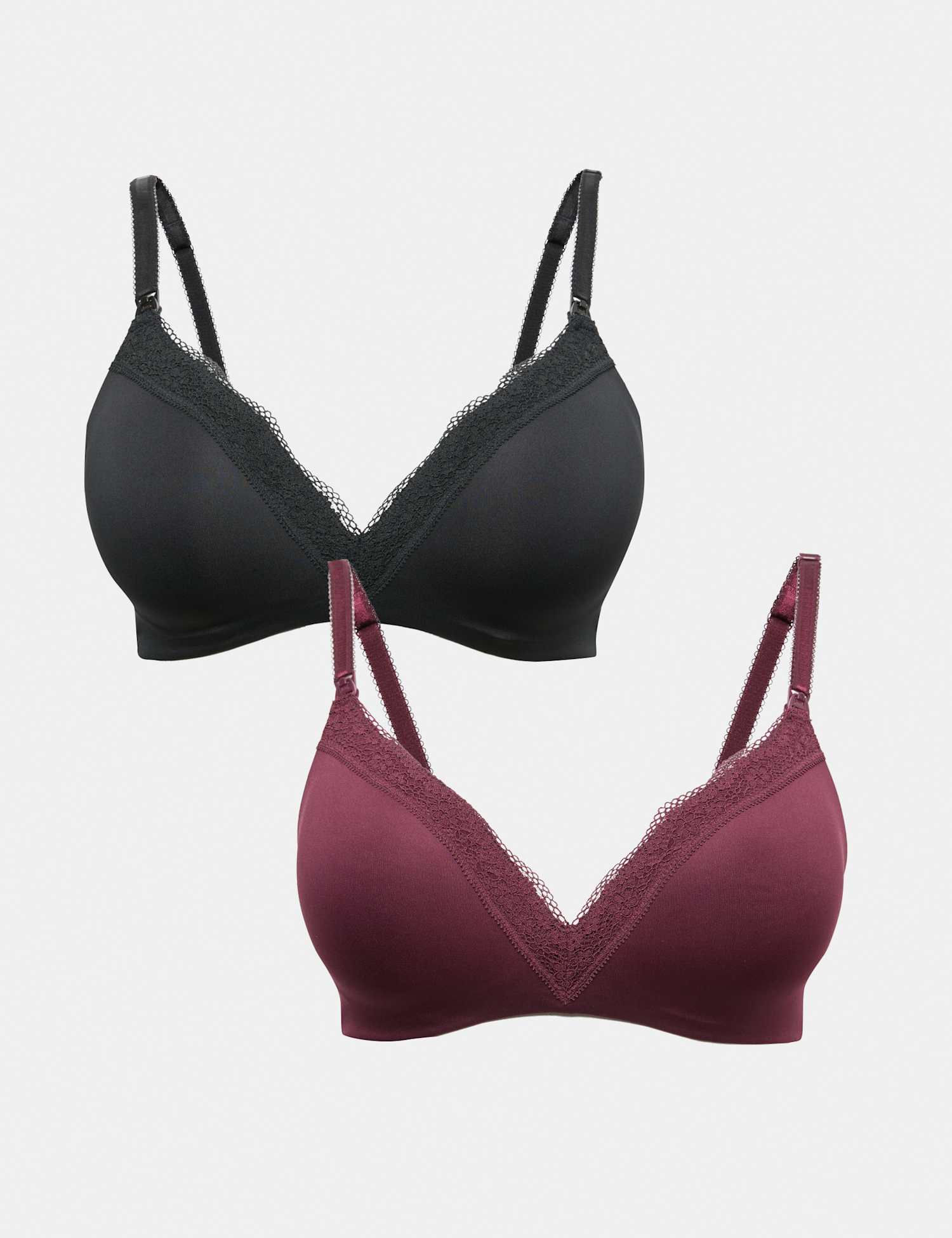 M&S 2 Pack Jasmine Lace Trim Maternity Nursing Bra B-G Wine Mix