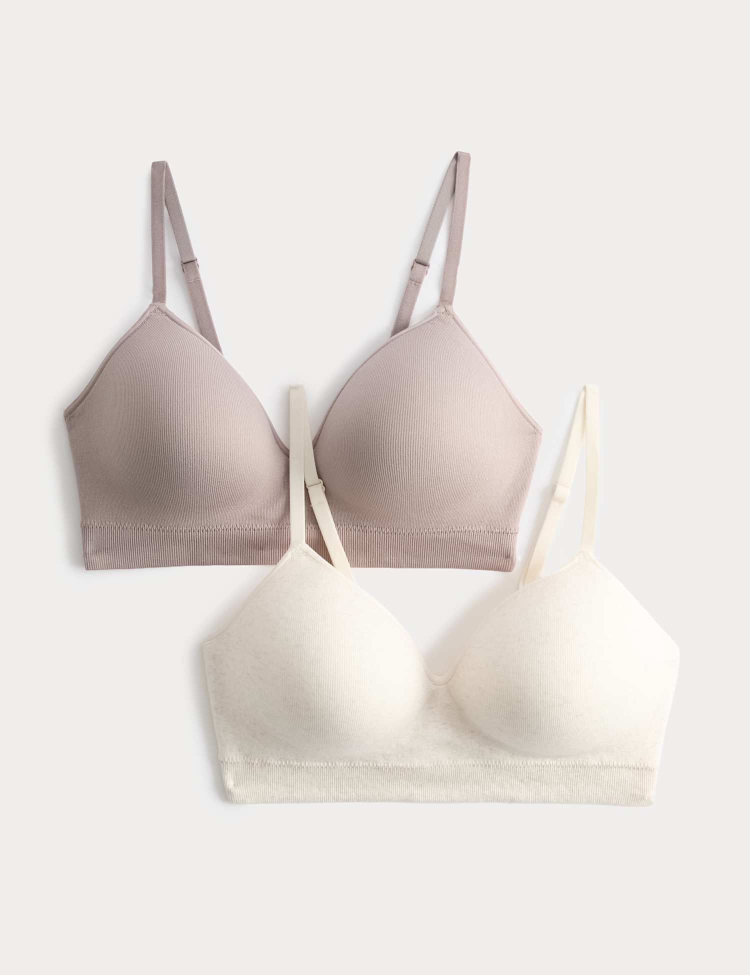 M&S 2 Pack Seamless Non Wired Full Cup Bras Oatmeal Mix