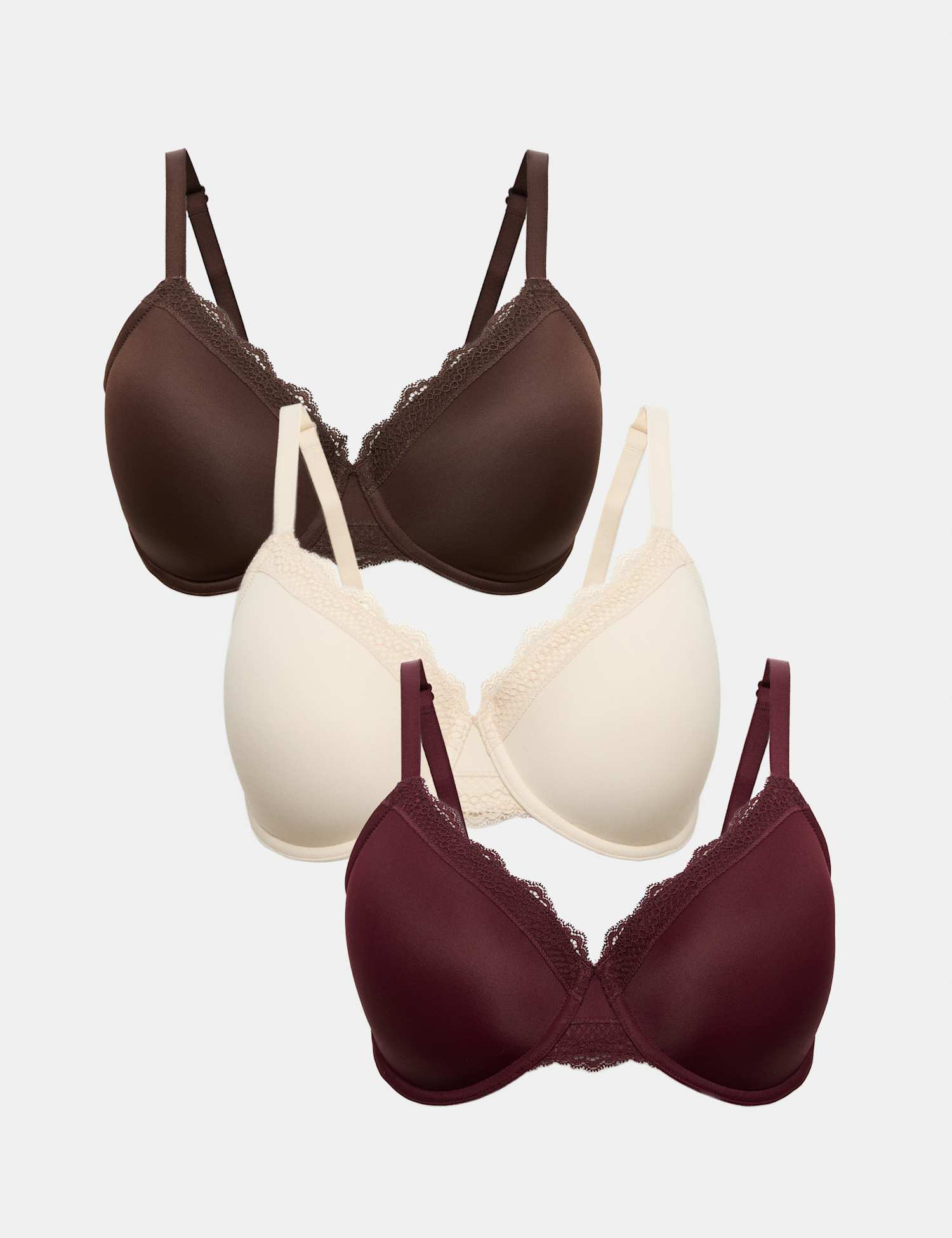 M&S 3pk Wired Full Cup Bras F-H Wine Mix