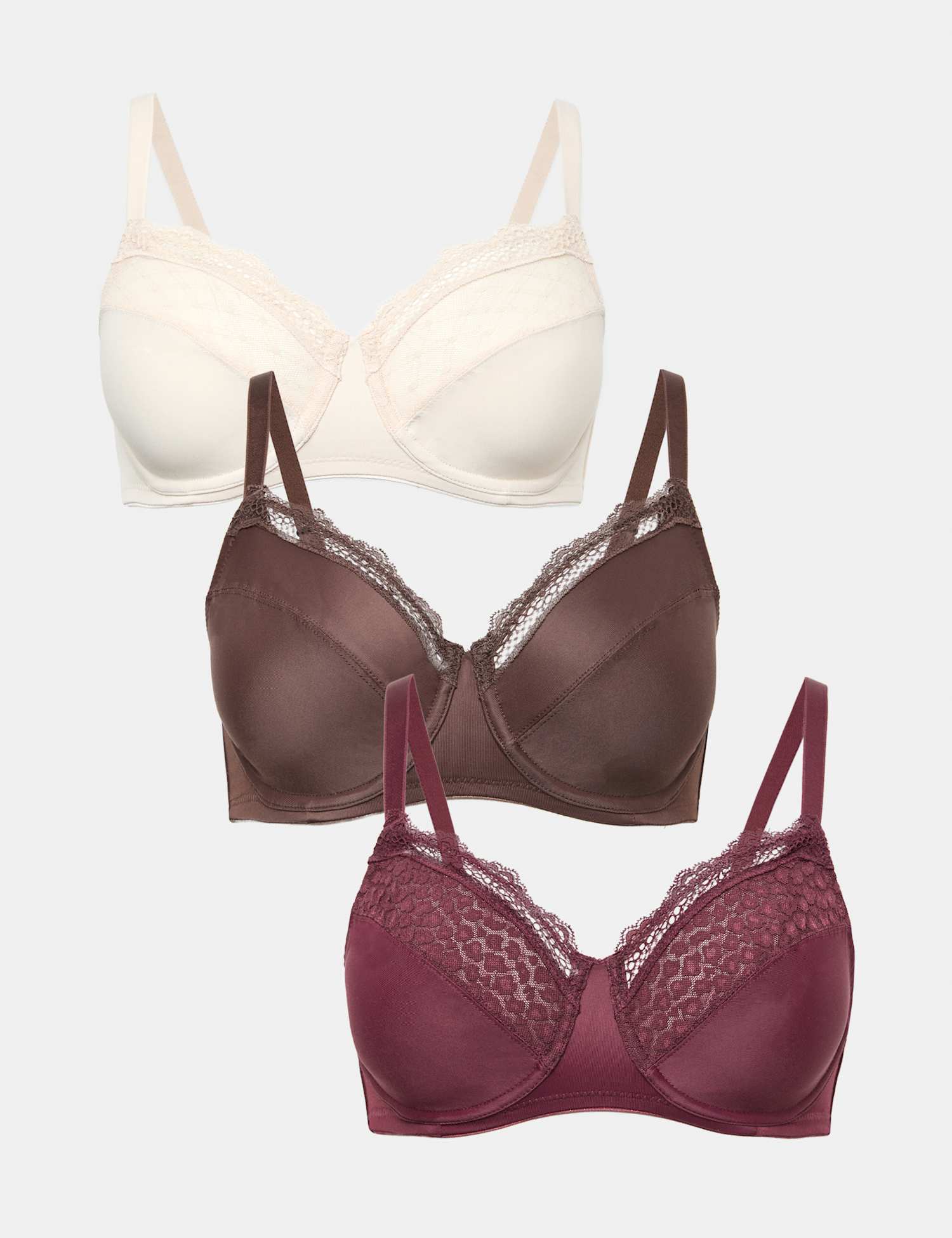 M&S 3pk Wired Full Cup Minimiser Bras C-H Wine Mix