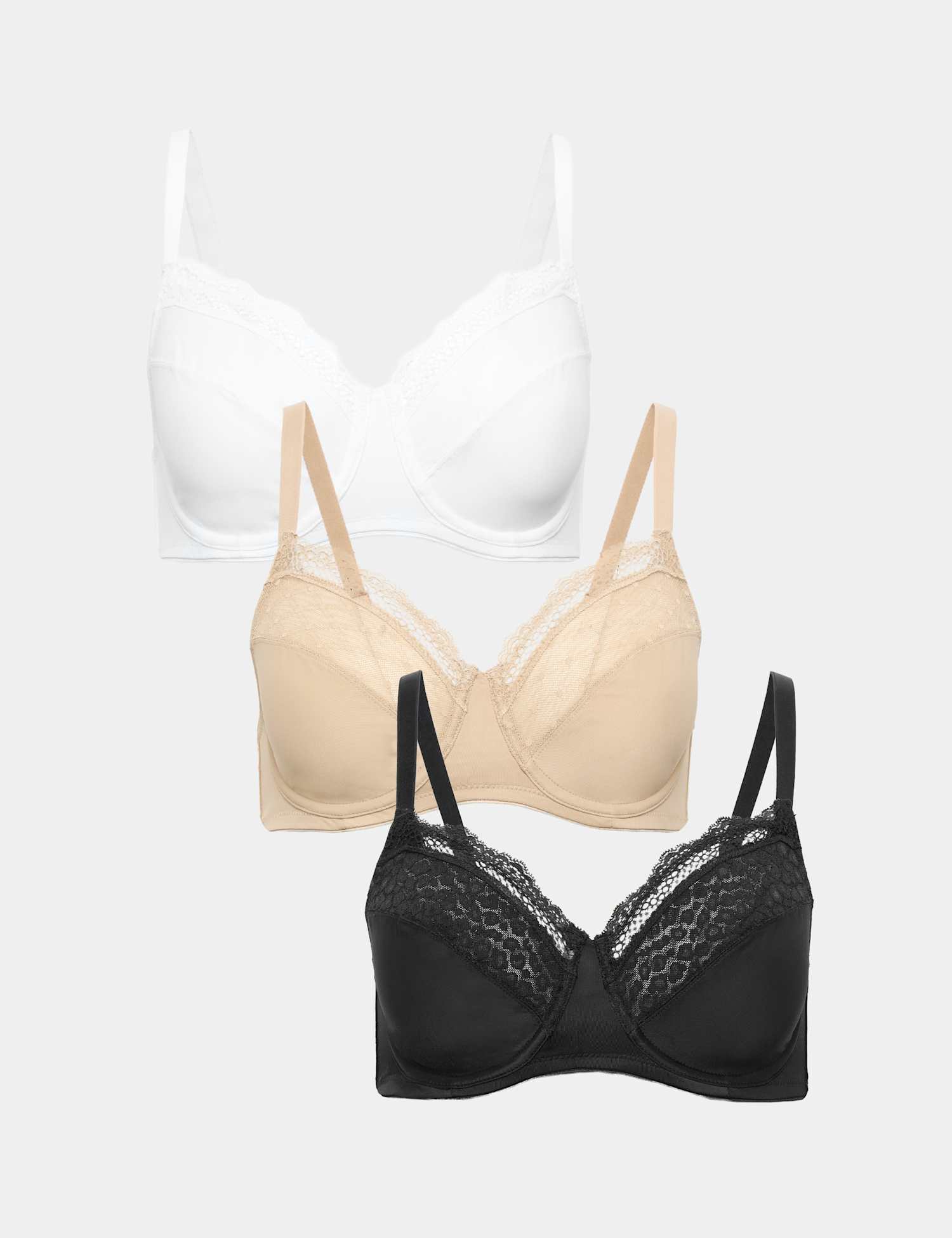 M&S 3pk Wired Full Cup Minimiser Bras C-H Black Mix