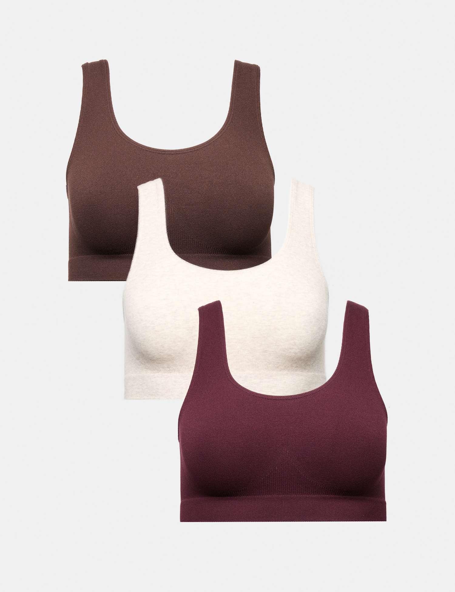 M&S 3pk Seamless Non Wired Crop Tops Wine Mix