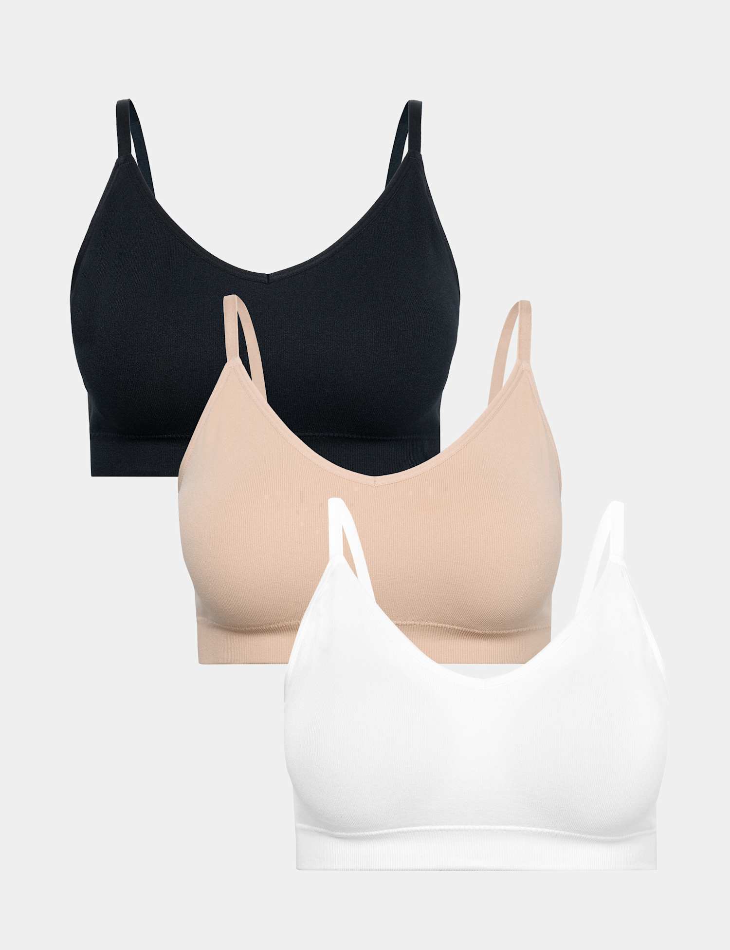 M&S 3pk Seamless Non Wired Bralettes Black Mix