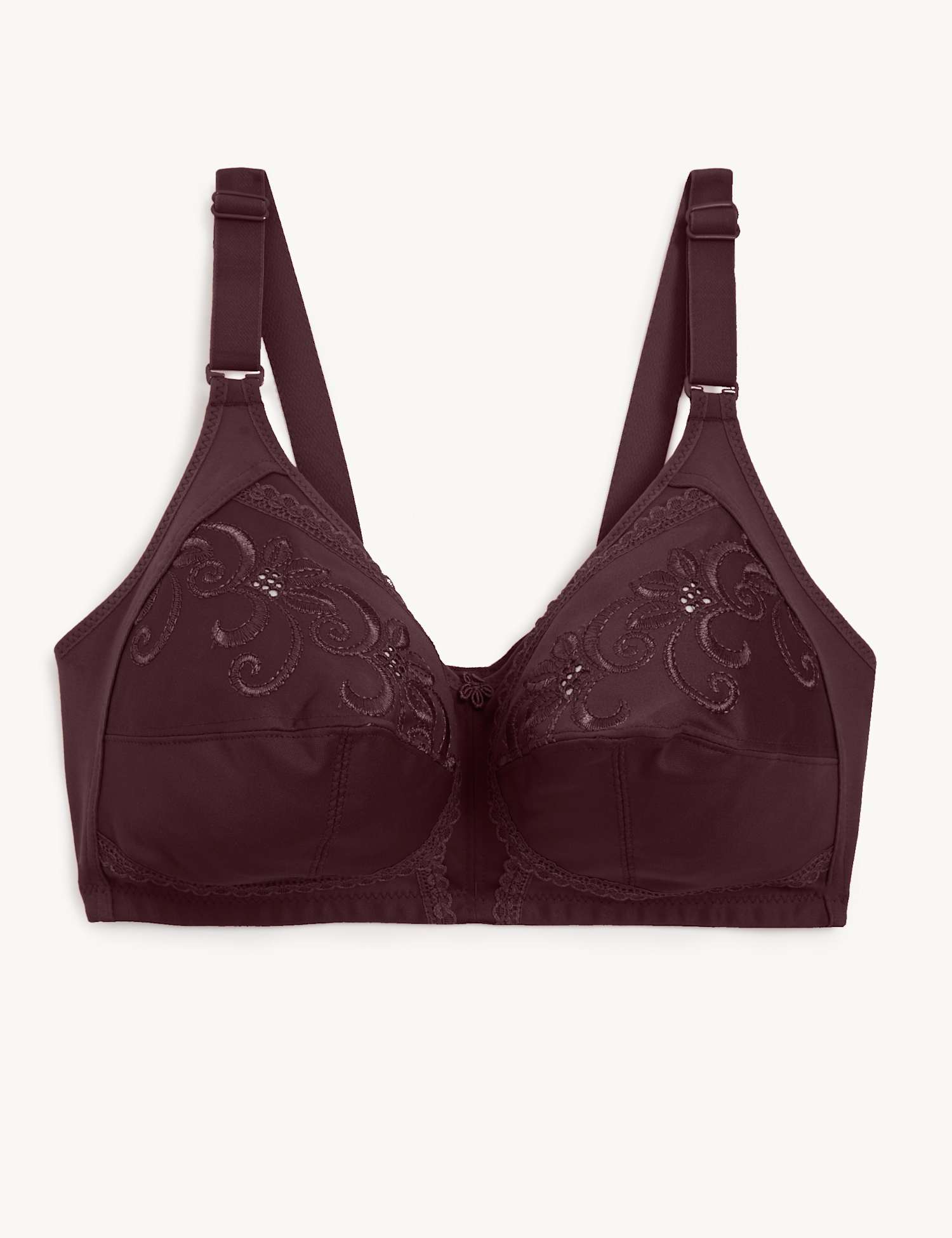 M&S Embroidered Non Wired Total Support Bra Blackcurrant