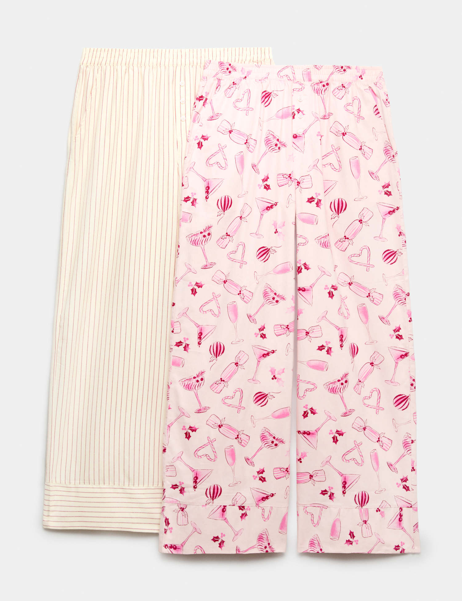 M&S 2 Pack Pure Cotton Printed Pyjama Bottoms Pink Mix
