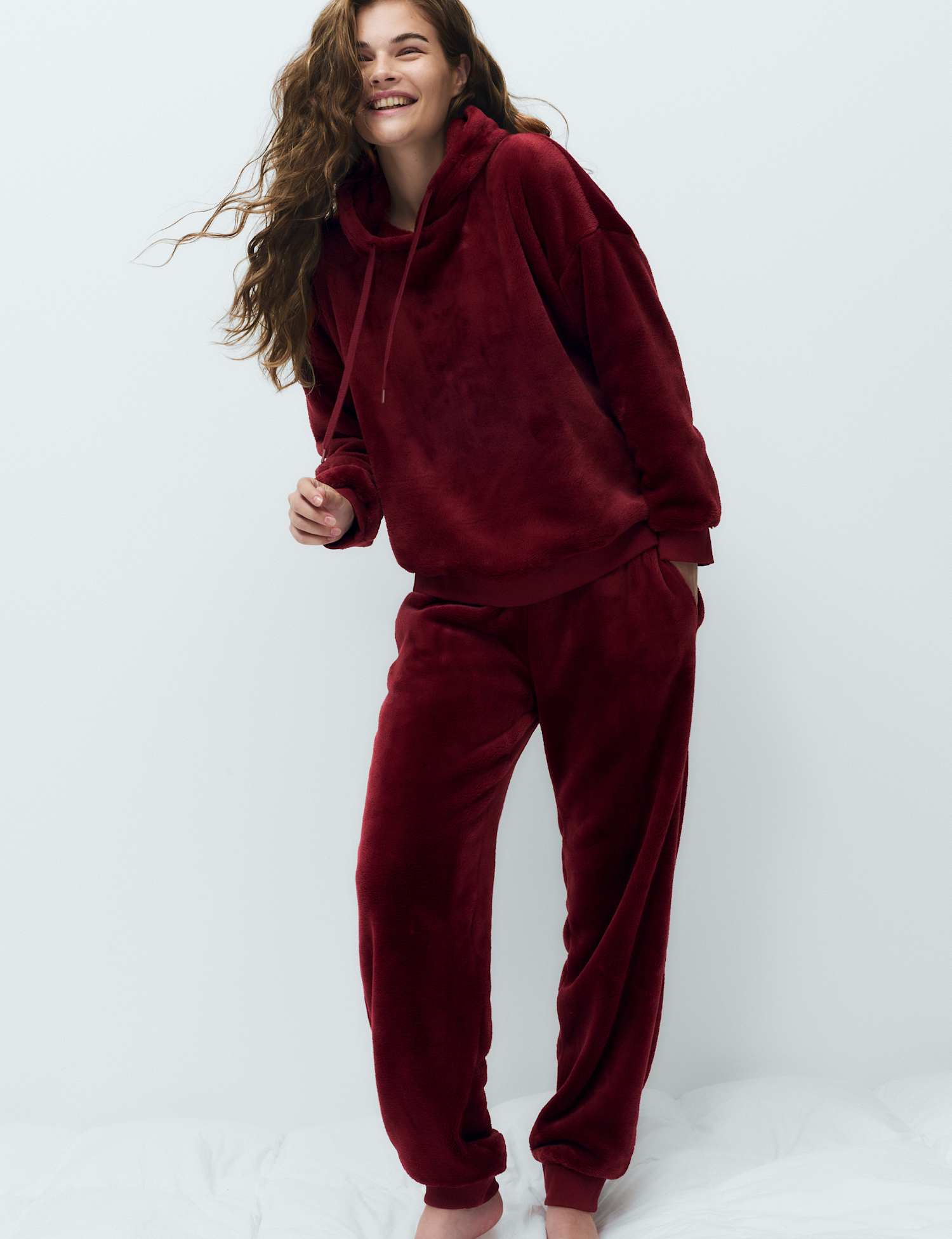 M&S Fleece Cuffed Lounge Joggers Claret
