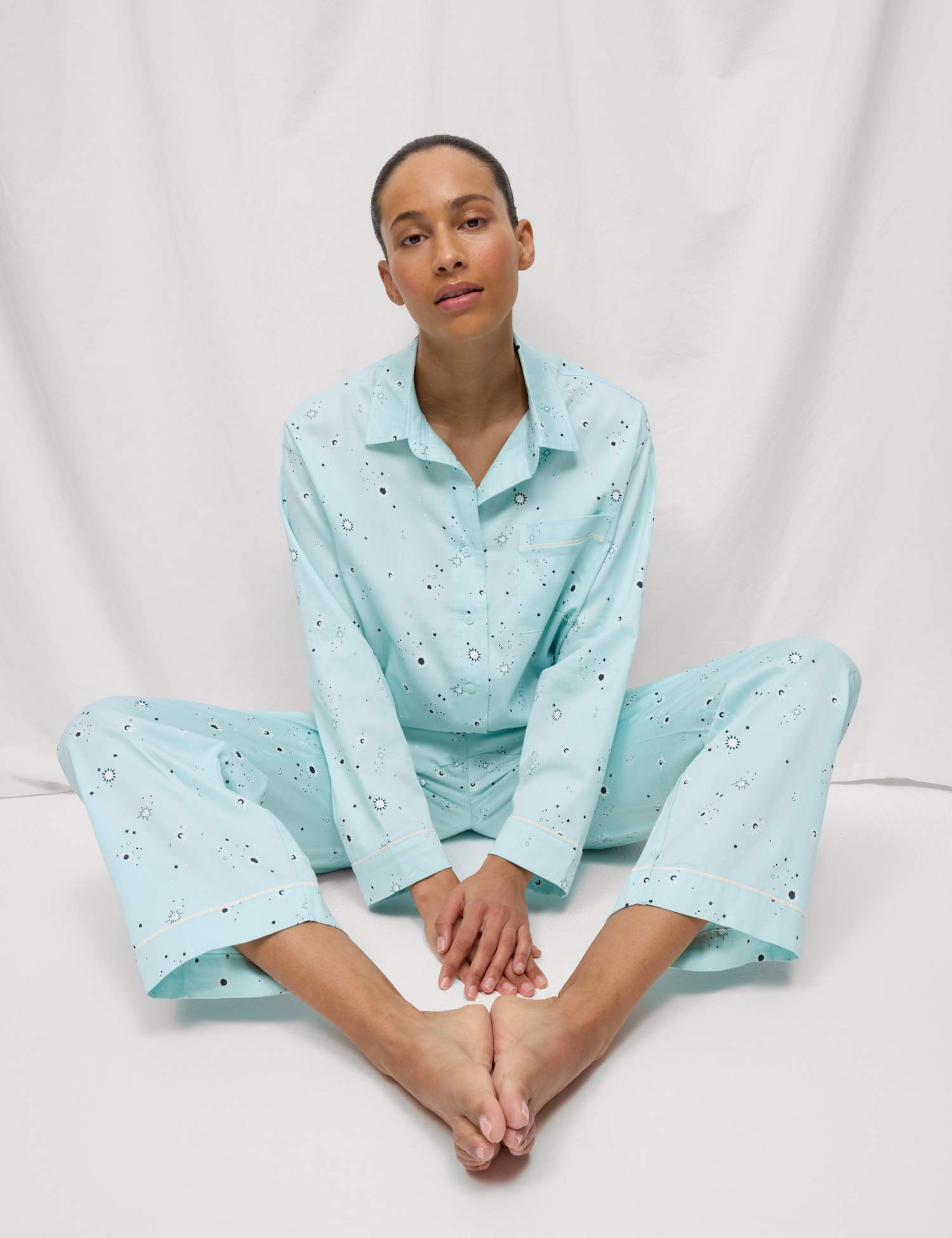M&S Cotton Sateen Eid Printed Pyjama Set Light Green